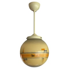 Pendentif/encastré Art déco en verre pur avec galerie en bakélite et auvent réglable
