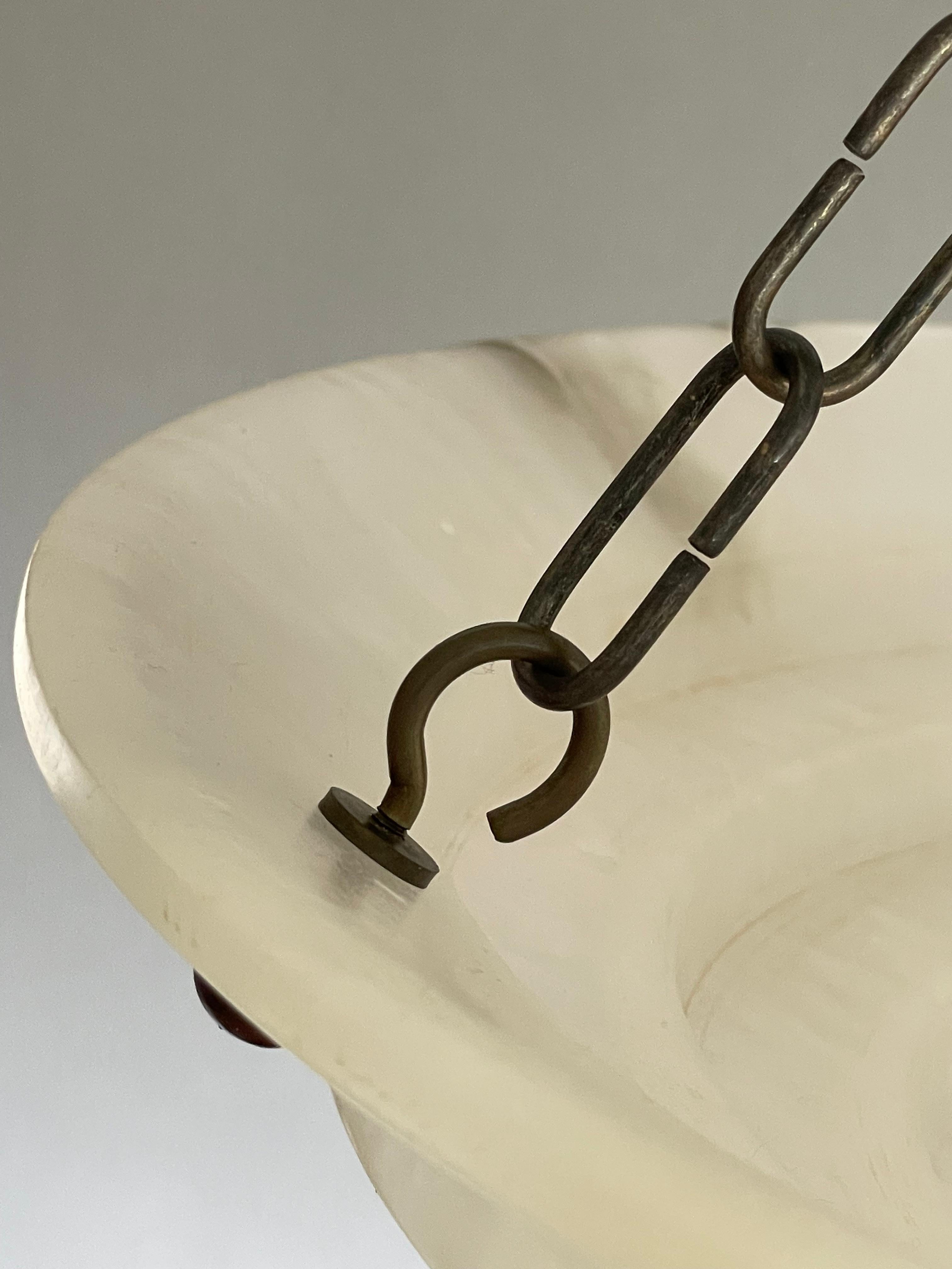 Pure Art Deco Layered Alabaster Pendant / Flush Mount W. Matching Brass Canopy 3