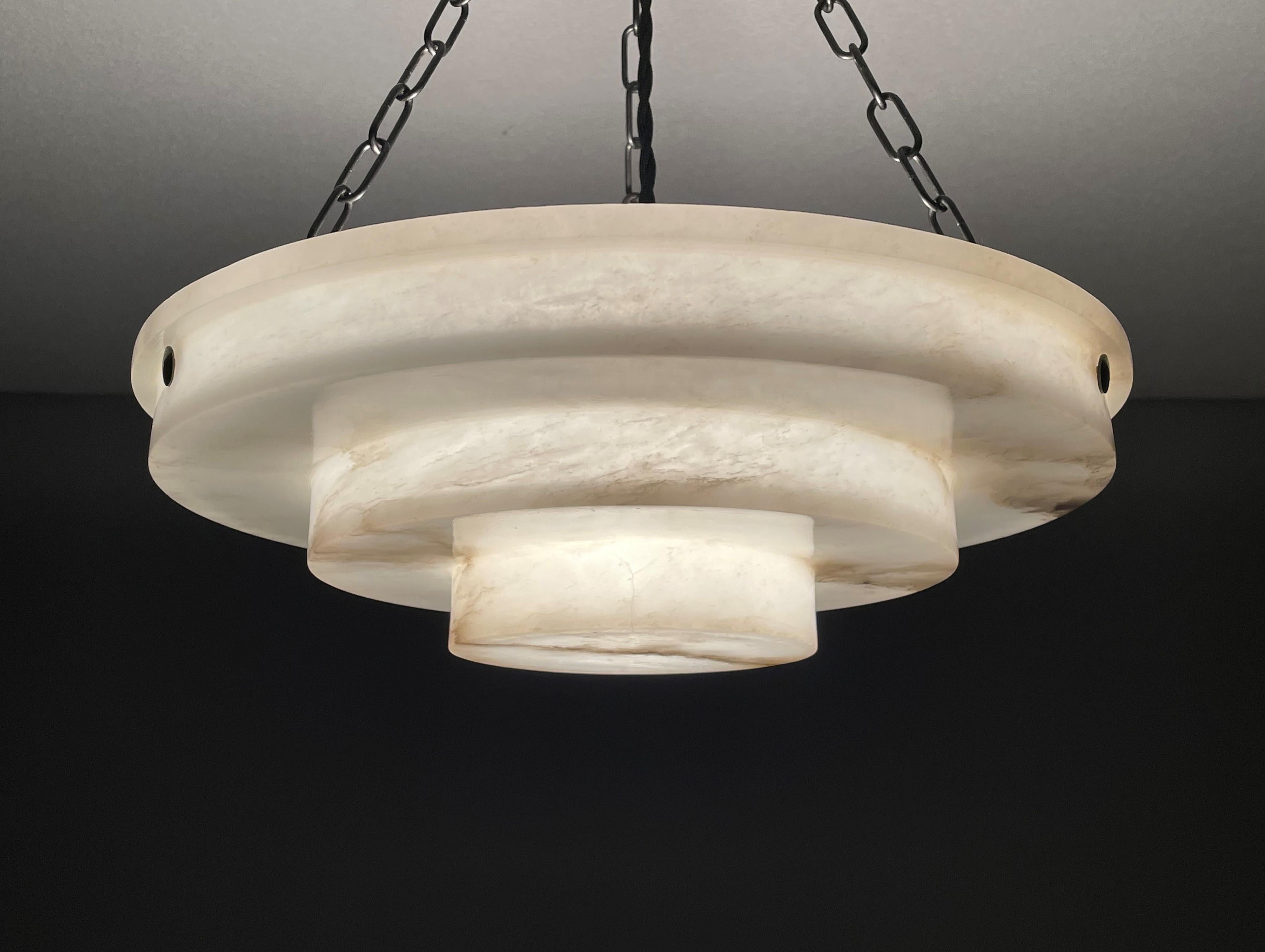 Pure Art Deco Layered Alabaster Pendant / Flush Mount W. Matching & Mint Canopy 5