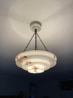 Pure Art Deco Layered Alabaster Pendant / Flush Mount W. Matching & Mint Canopy