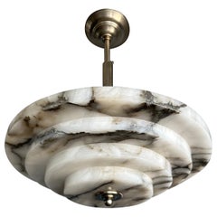 Pure Art Deco Layered White & Black Veins Alabaster Pendant Light / Flush Mount