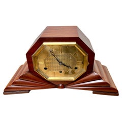 Pure Art Deco, Marvelous Design & Warm Color Wood Mantel Desk or Pendulum Clock