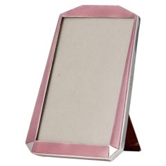 Pure Art Deco Silver & Pink Guilloche Enamel Picture Frame Birmingham 1930
