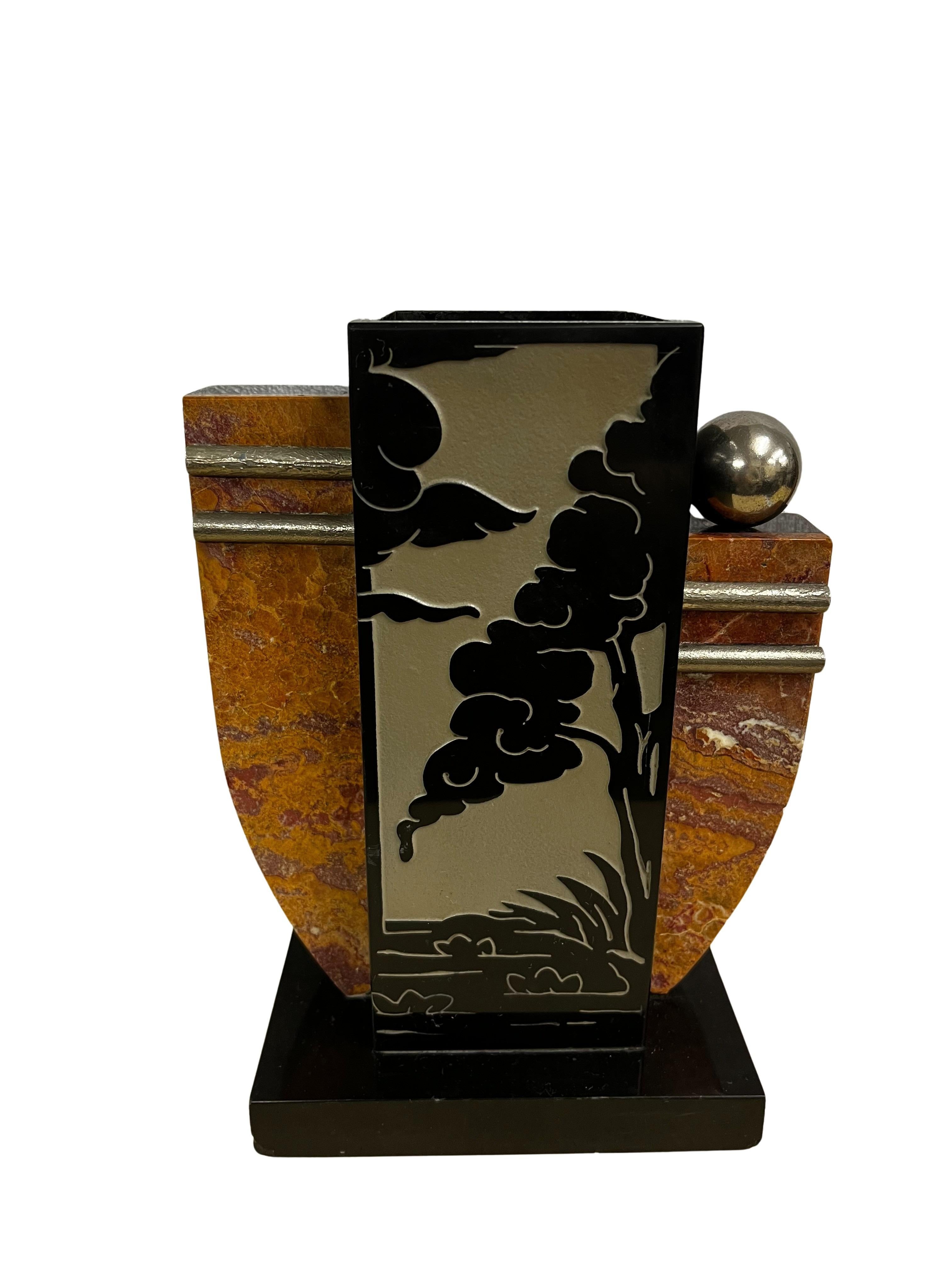 Pure Art Deco Vase, paper weight, marble, tree nature motive, France, 1920s 1