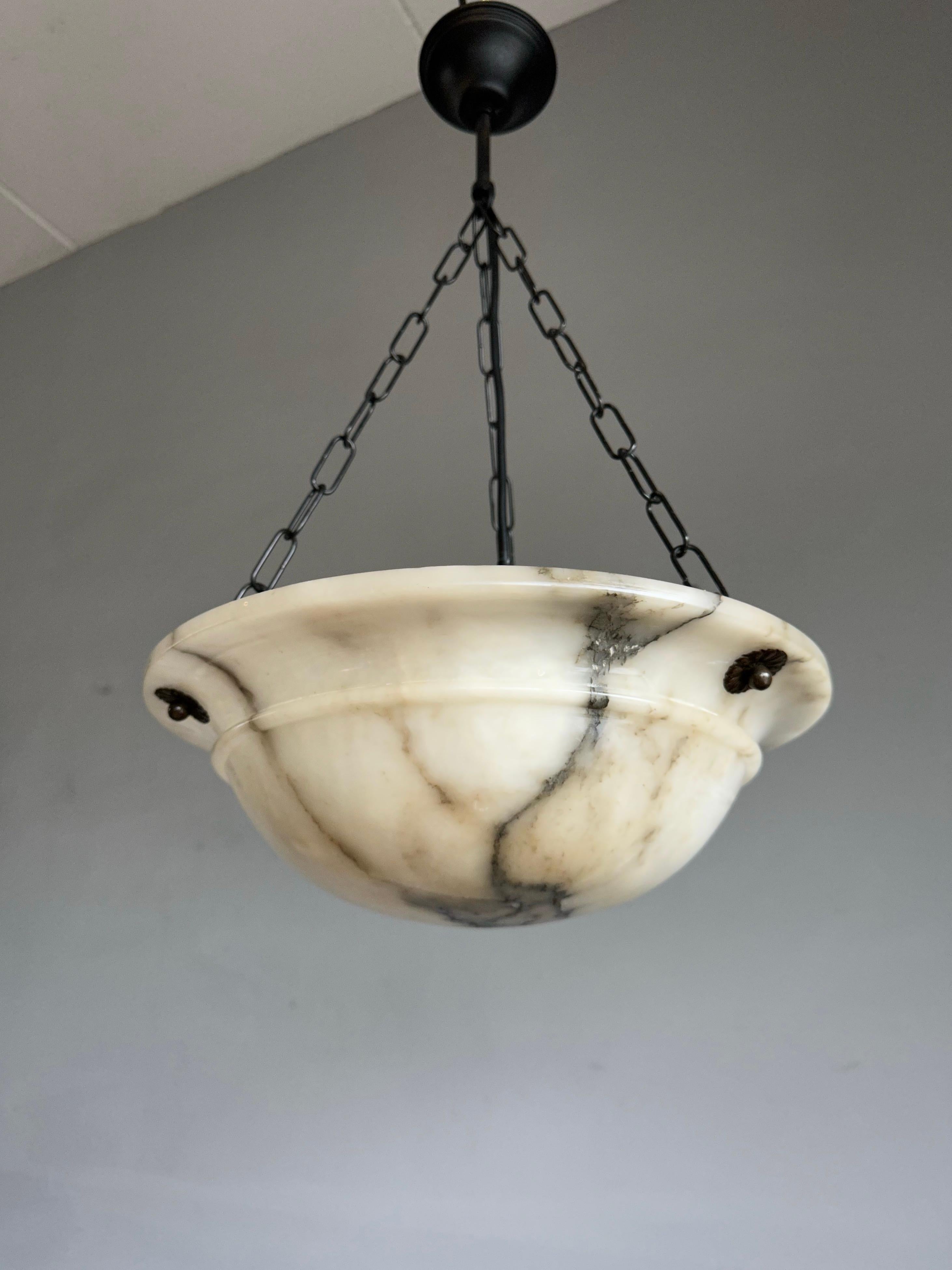 Lampe à suspension Art Déco incandescente et pure en albâtre blanc avec dais réglable en vente 9