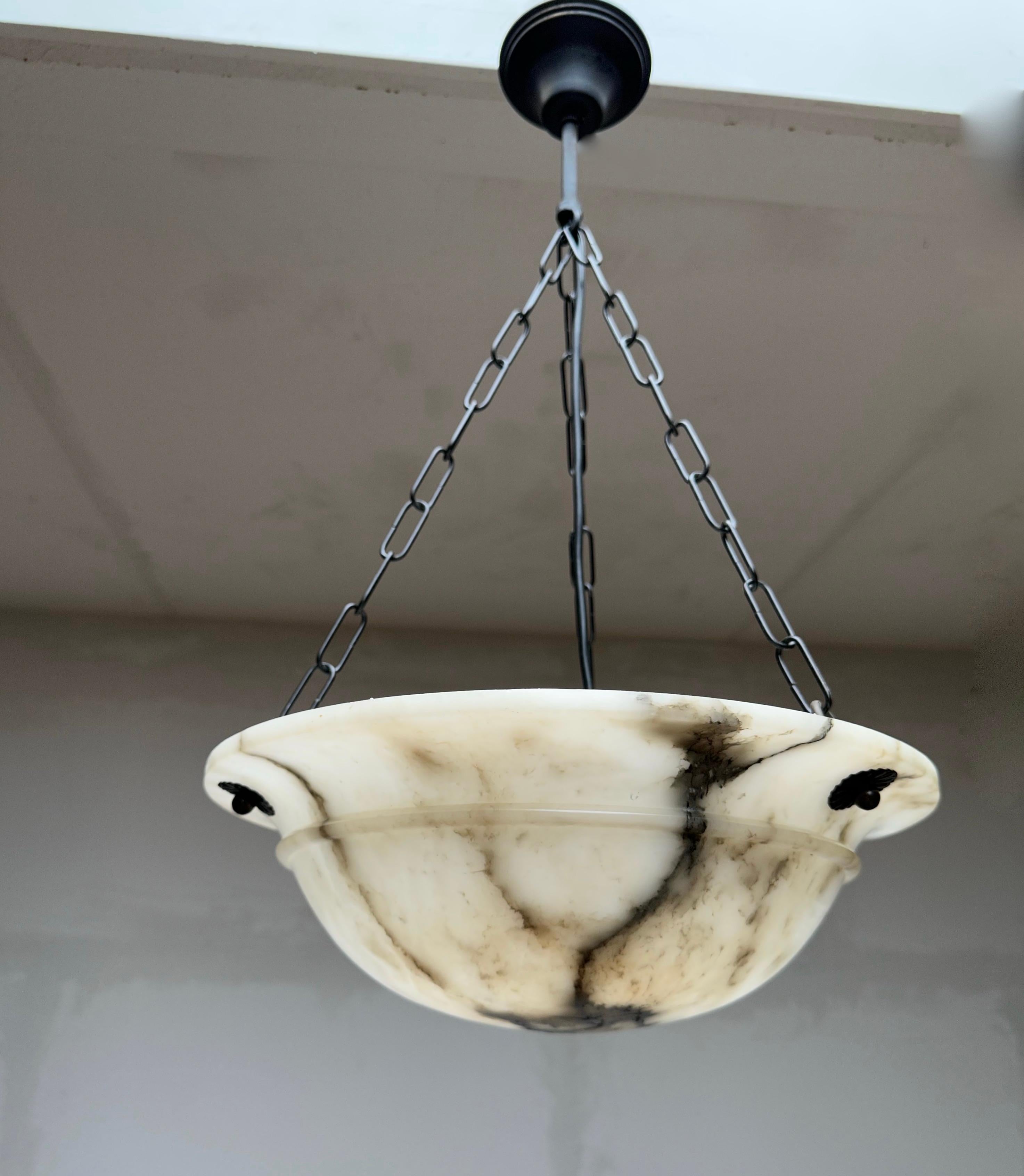 Timless & Pure Art Deco White Alabaster Pendant Light with Adjustable Canopy For Sale 11
