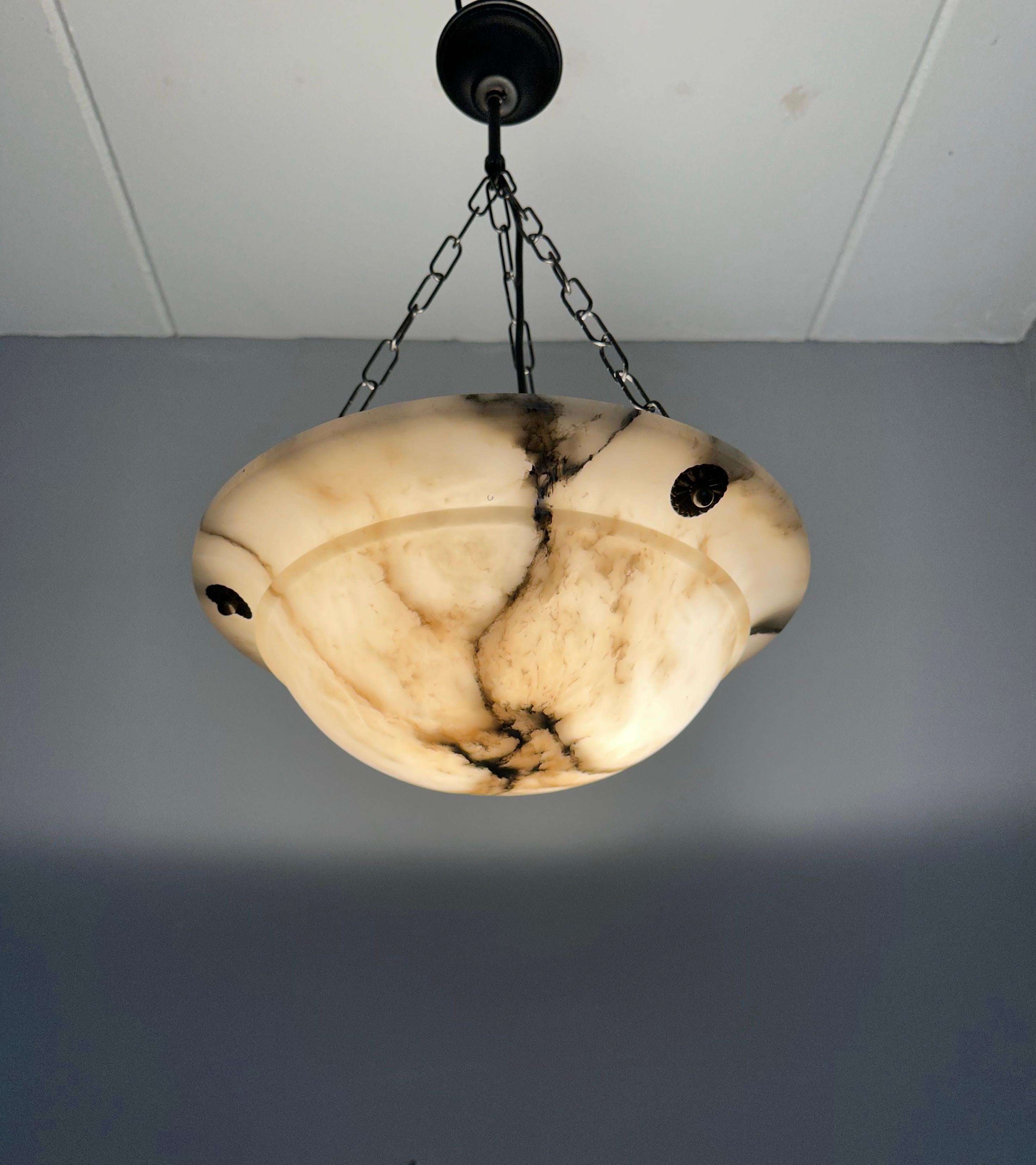 Timless & Pure Art Deco White Alabaster Pendant Light with Adjustable Canopy For Sale 1
