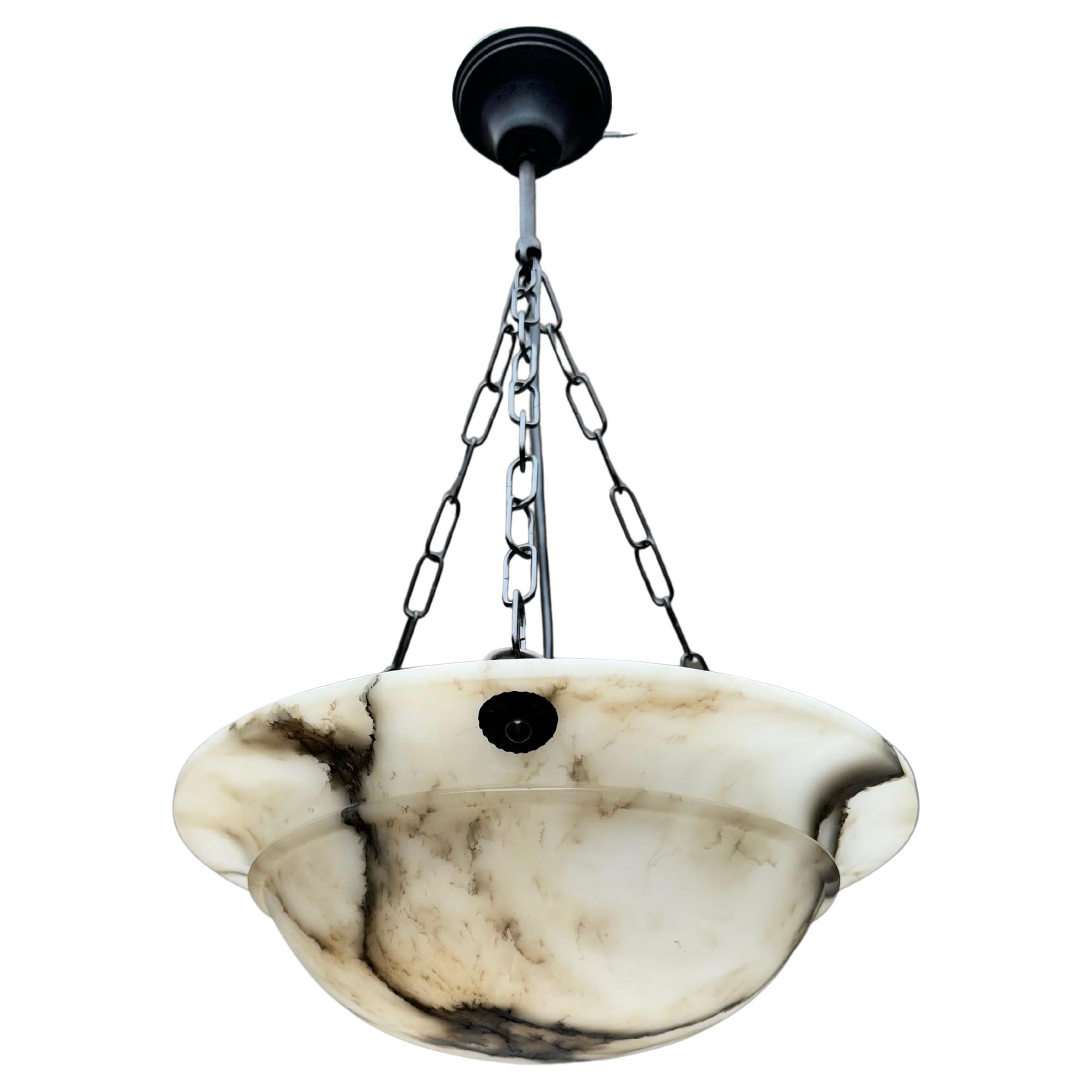 Timless & Pure Art Deco White Alabaster Pendant Light with Adjustable Canopy For Sale