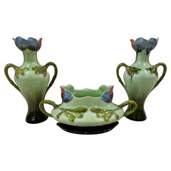 Pure Art Nouveau Set: two flower vases and jardiniere pot, Julius Dressler, 1900