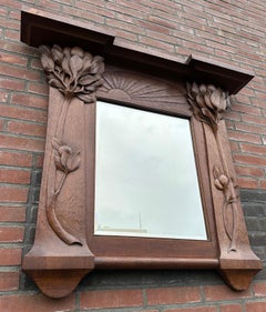 Espejo de pared / chimenea de madera pura Arts & Crafts c. Asombrosas plantas talladas a mano