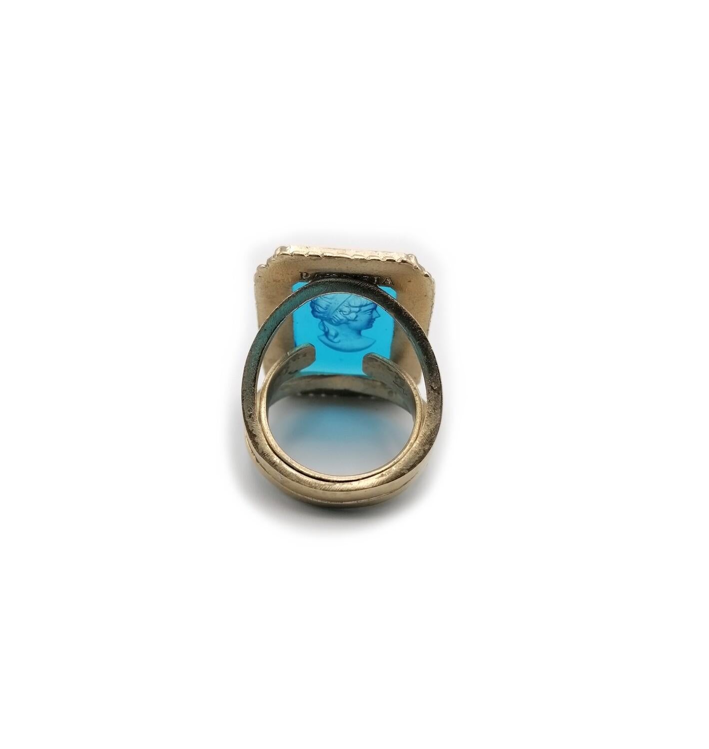 Artisan Pure Bronze and Blue Murano Glass Ring by Patrizia Daliana For Sale