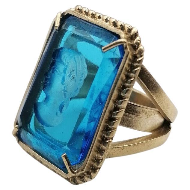 Pure Bronze and Blue Murano Glass Ring by Patrizia Daliana For Sale