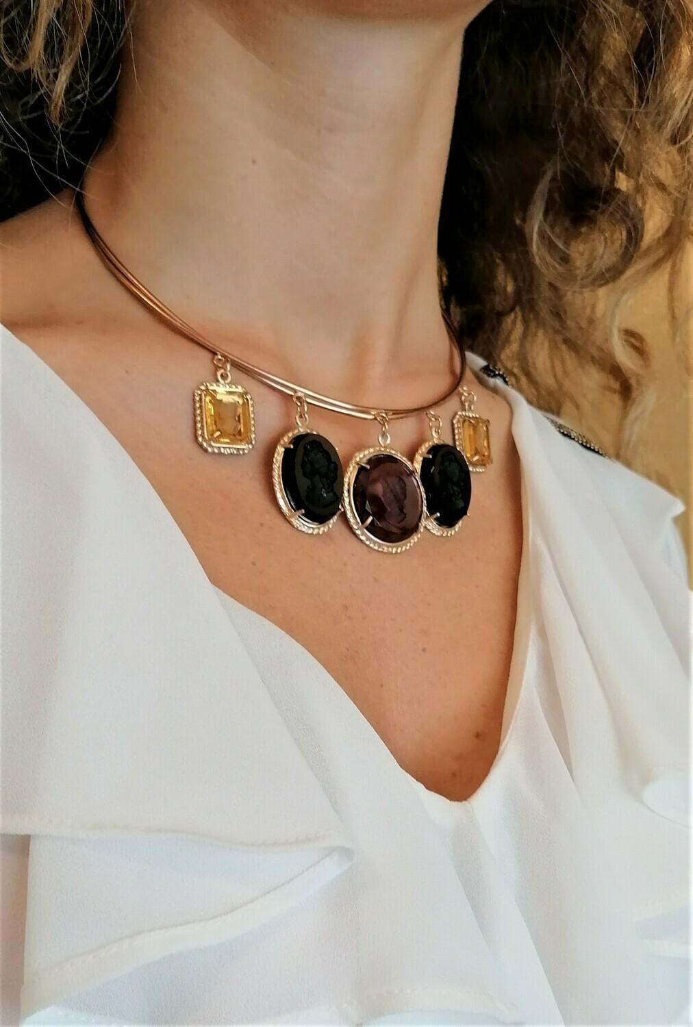 Artisan Pure Bronze and Murano Glass Choker  Necklace, by Patrizia Daliana For Sale