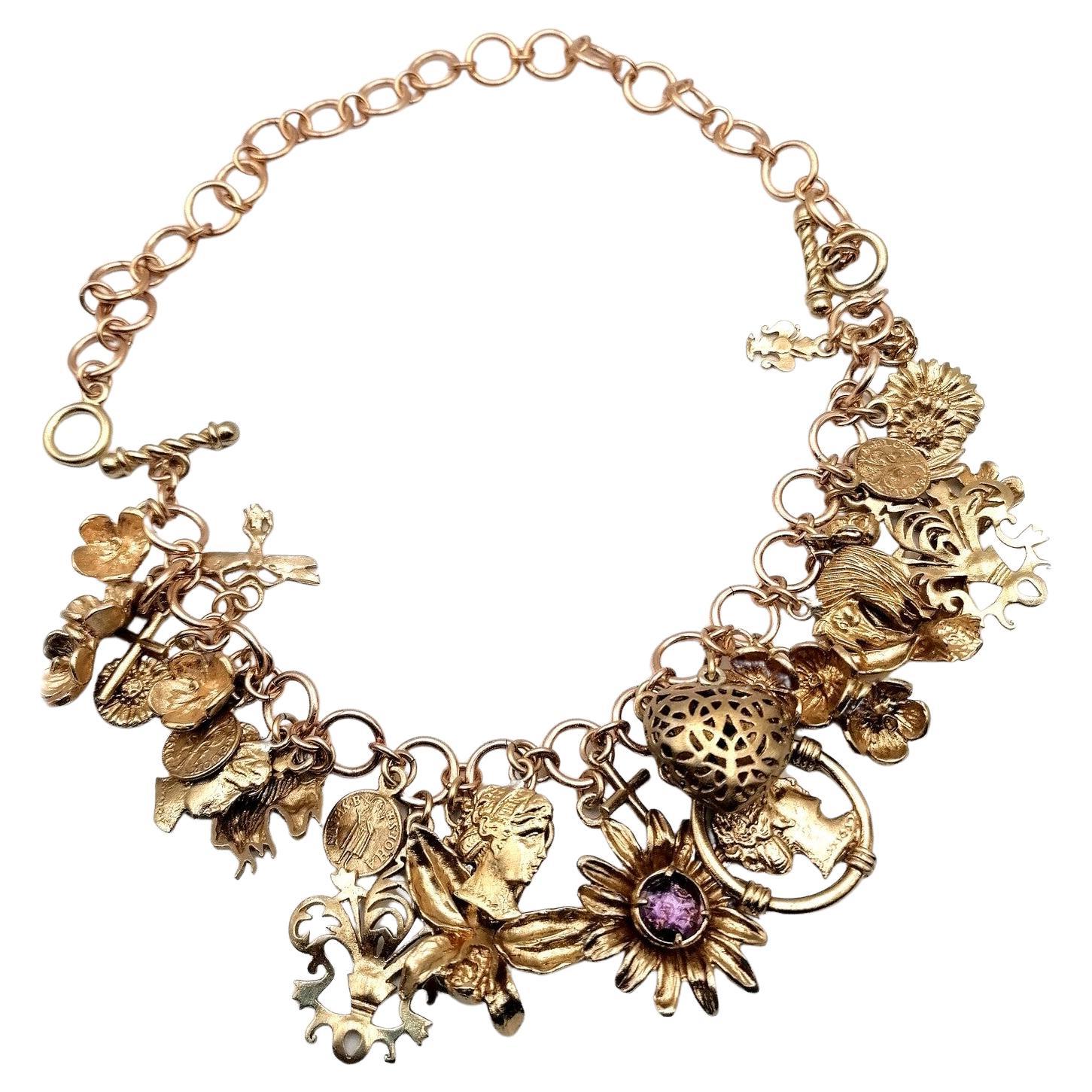 Pure Bronze "Charm" Necklace / Bracelet by Patrizia Daliana For Sale