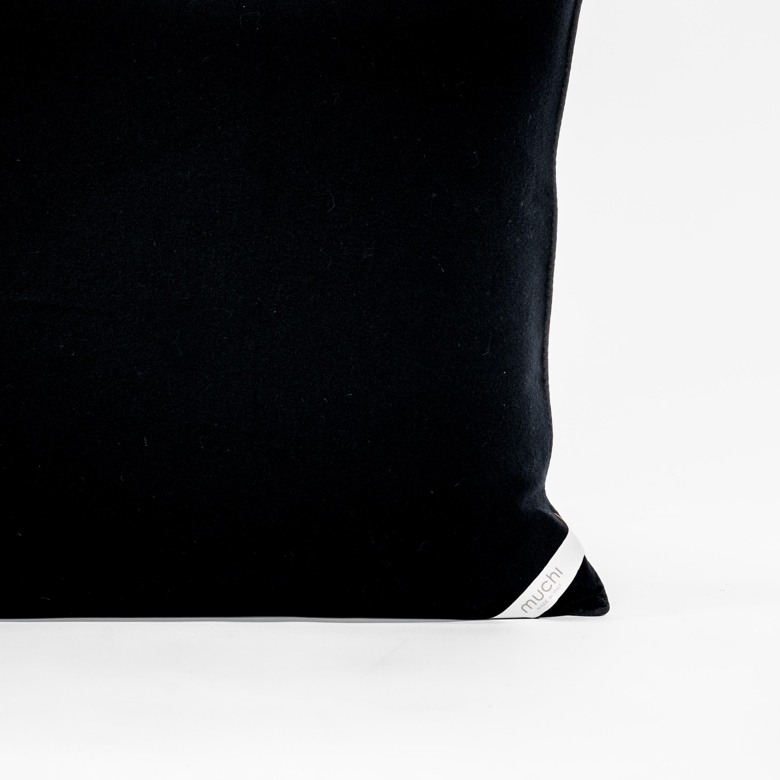 Italian Pure Cashmere Black Large Cushion by Muchi Decor, Made in Italy For Sale