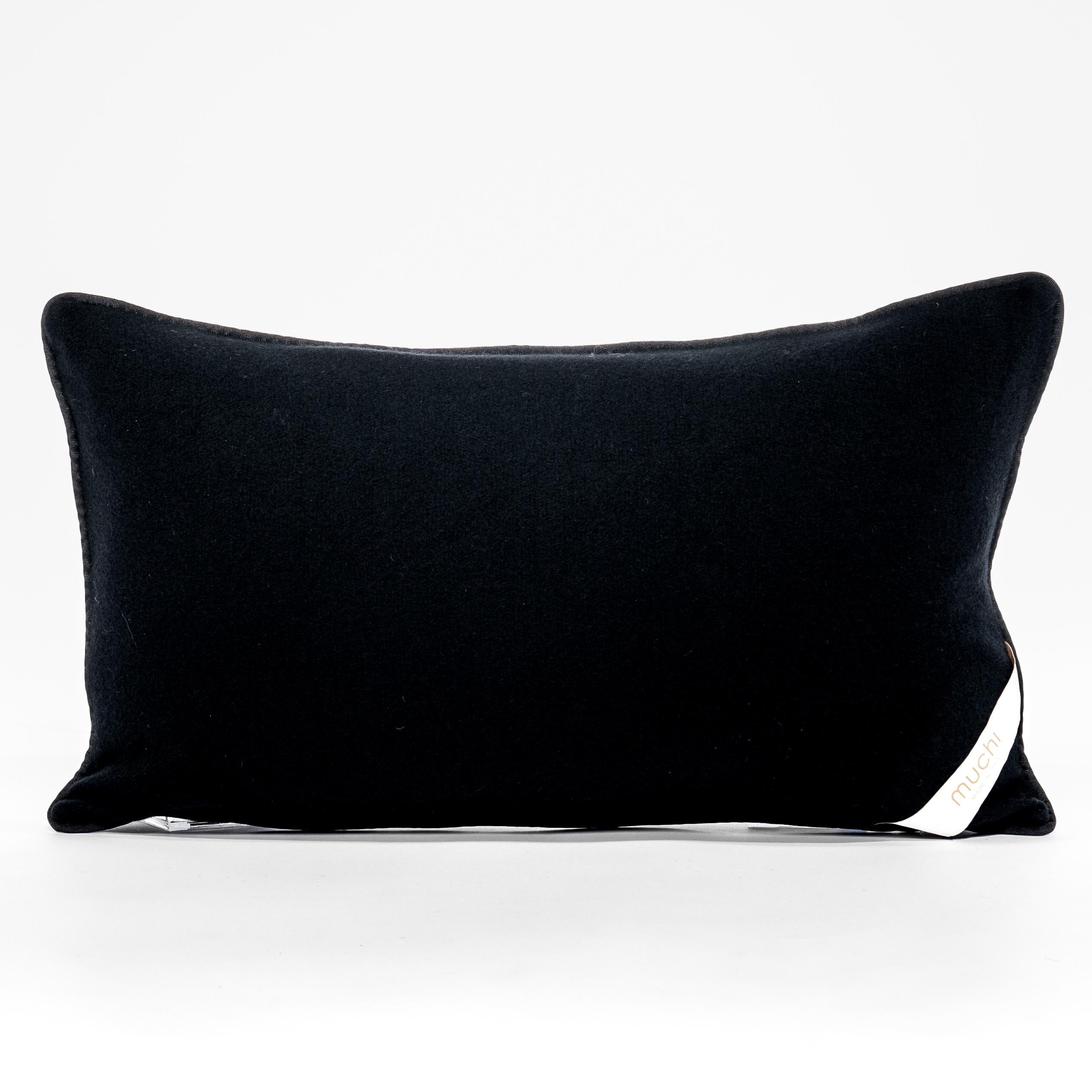 Modern Pure Cashmere Black Lumbar Cushion by Muchi Decor, Made in Italy For Sale