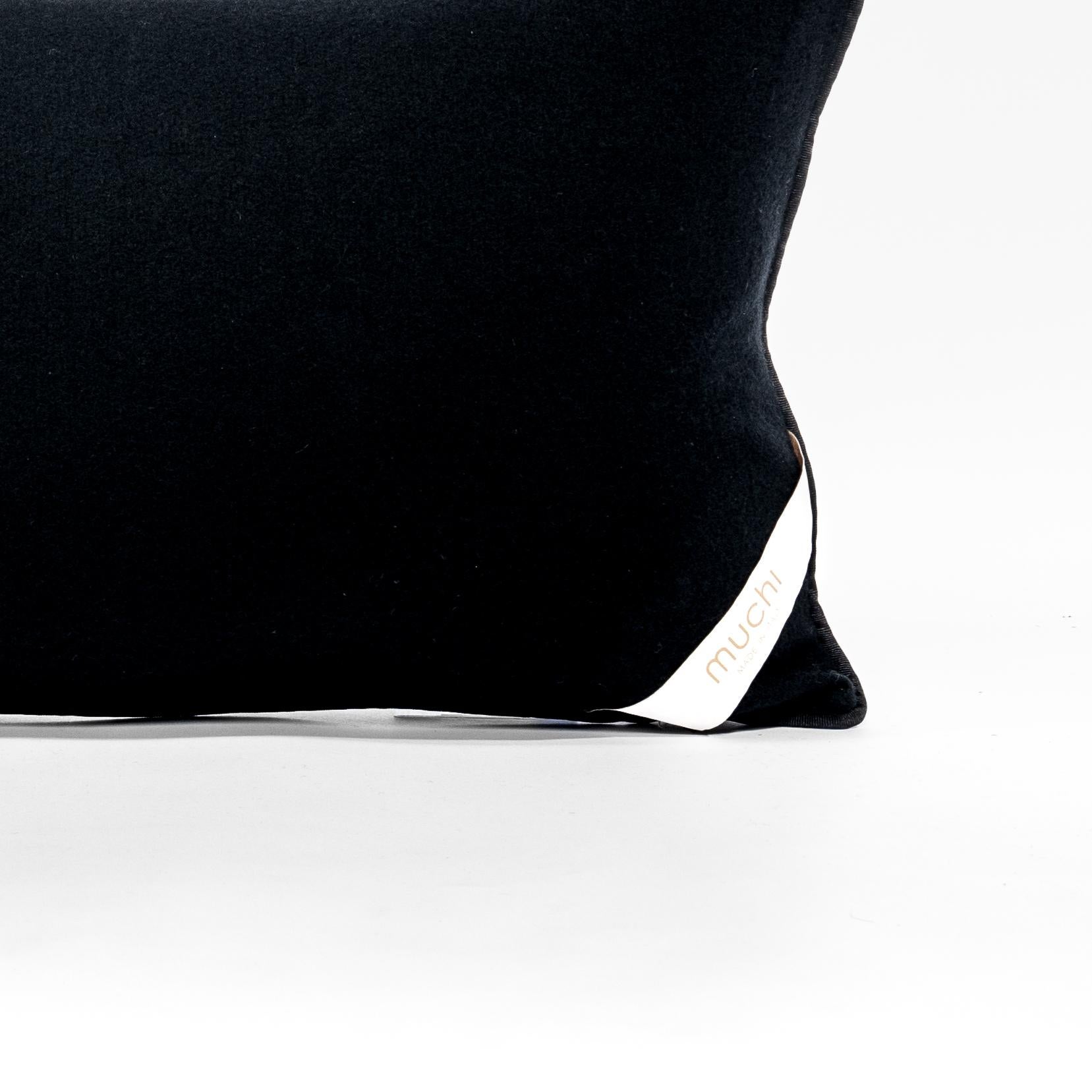Italian Pure Cashmere Black Lumbar Cushion by Muchi Decor, Made in Italy For Sale