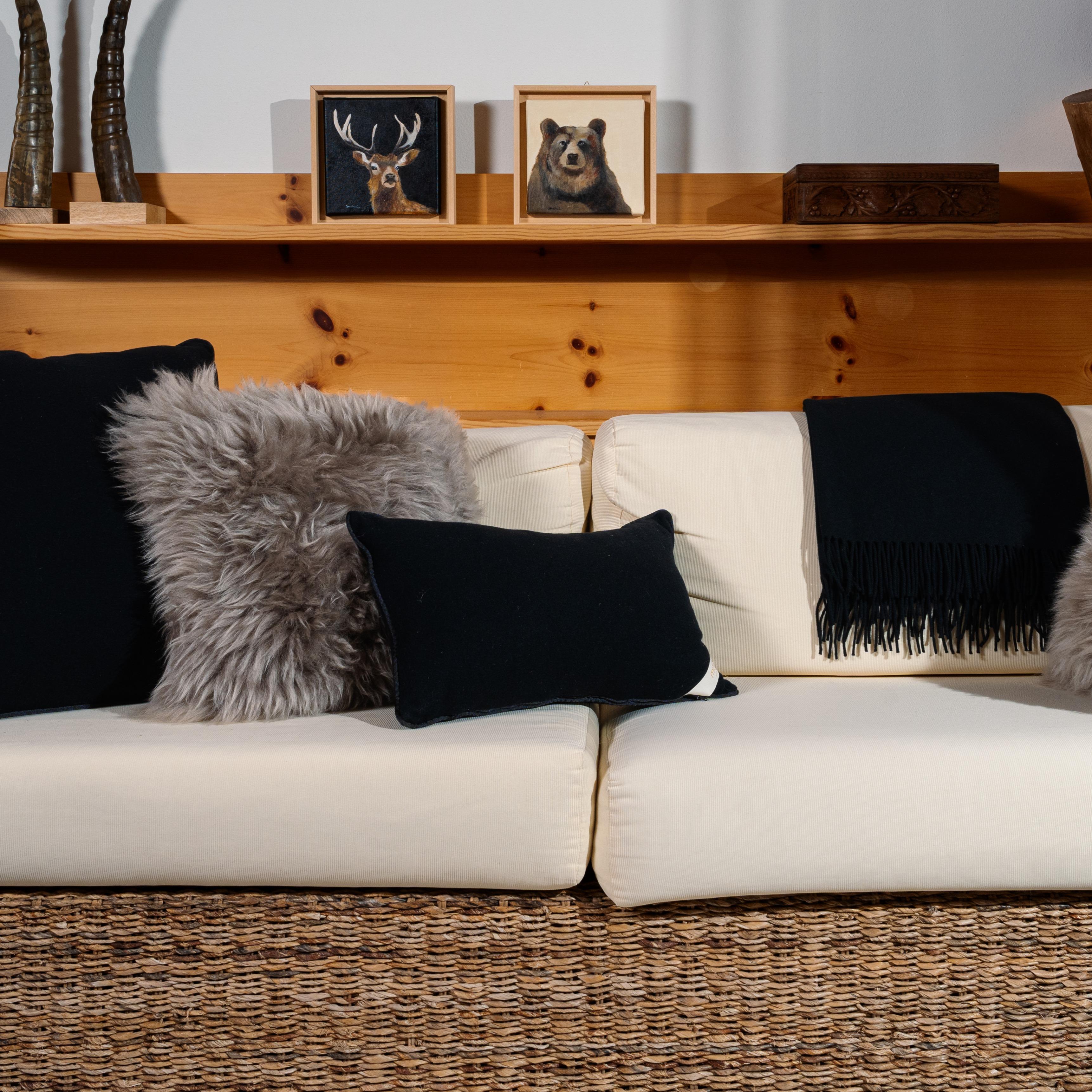 Hand-Crafted Pure Cashmere Black Lumbar Cushion by Muchi Decor, Made in Italy For Sale