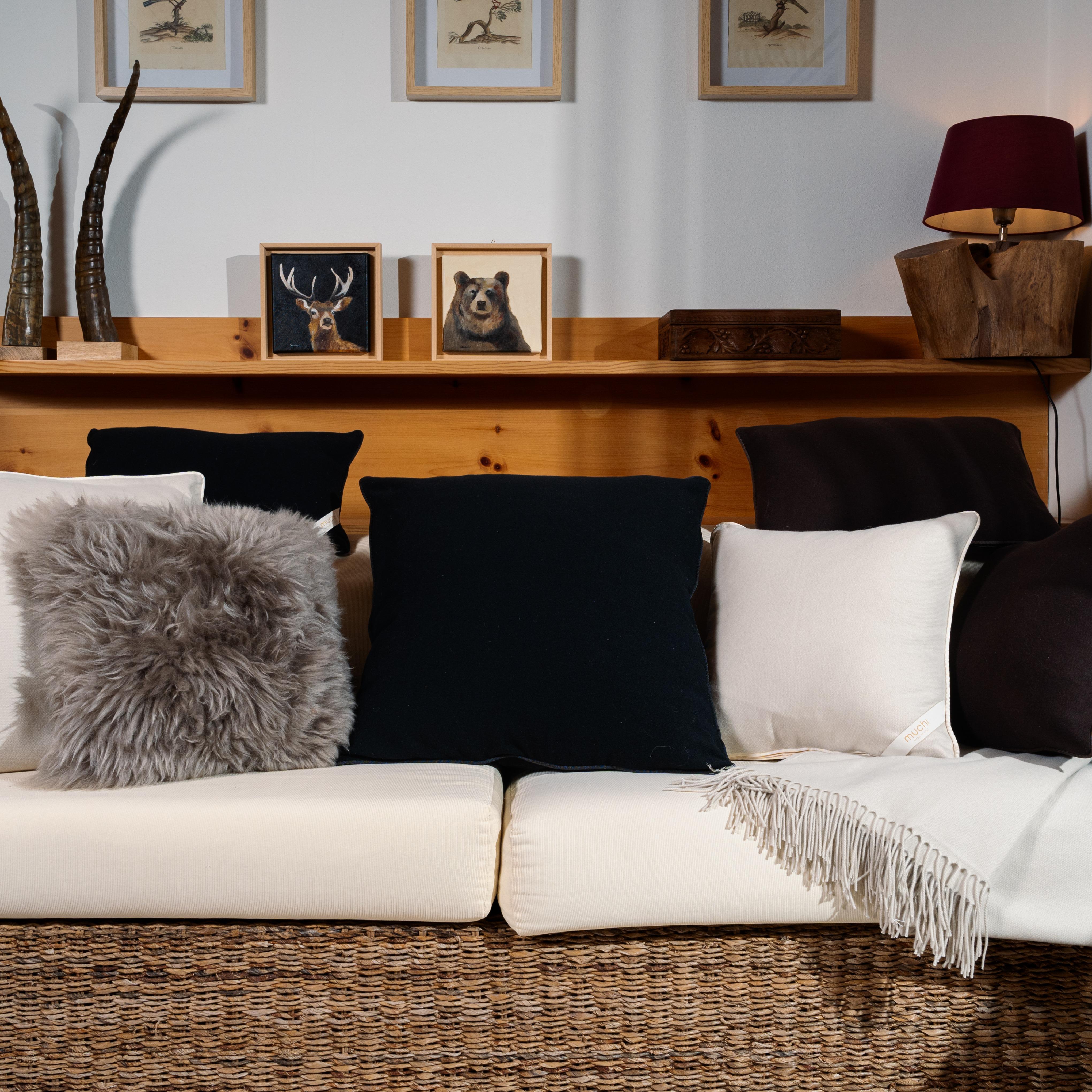 Hand-Crafted Pure Cashmere Black Large Cushion by Muchi Decor, Made in Italy For Sale