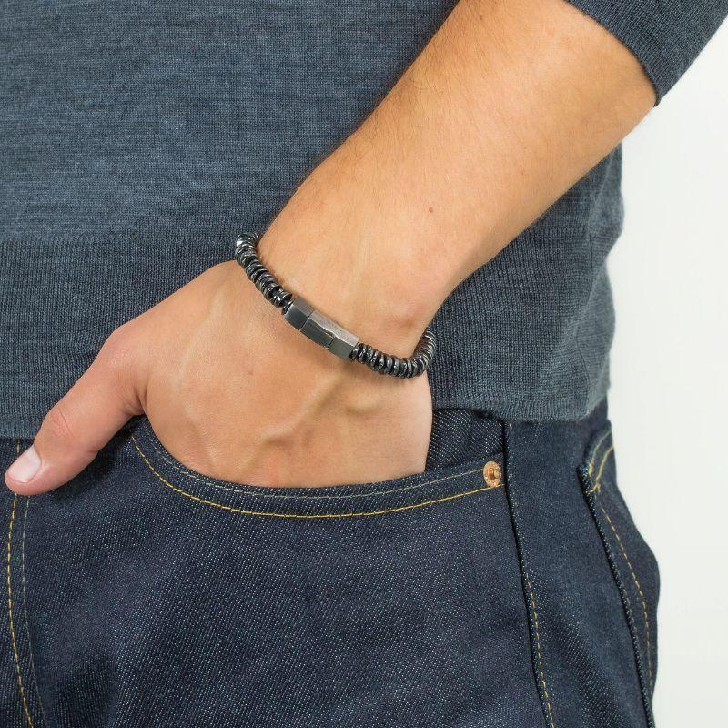 Men's Pure Click Bead Bracelet in Black Rhodium Plated Sterling Silver, Size L For Sale