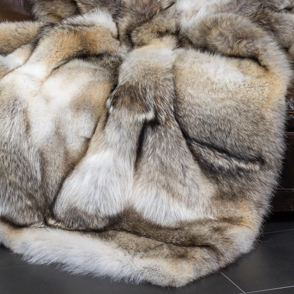 Hand-Crafted Pure Coyote Fur Plaid with Cashemire For Sale