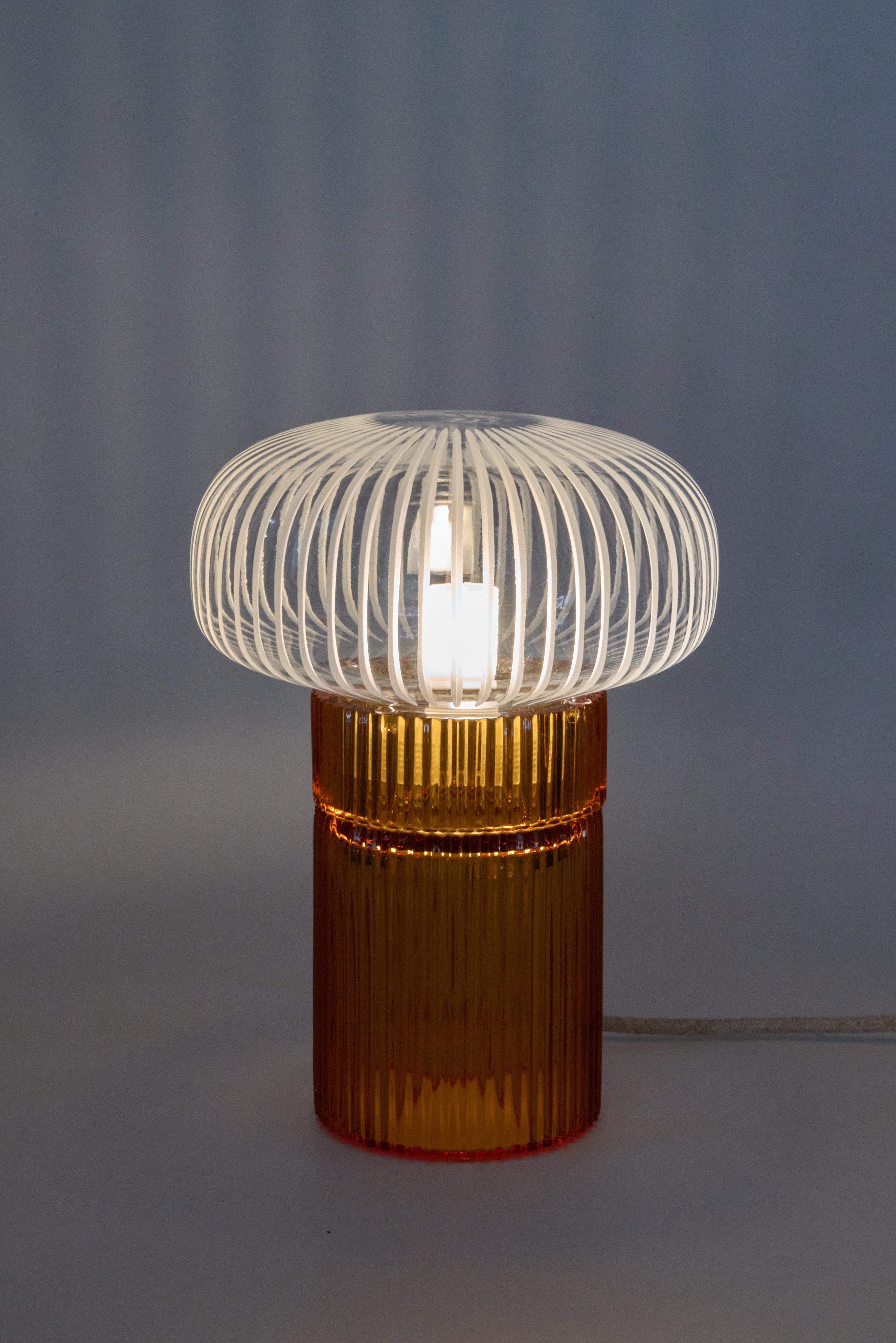 Italian Pure Crystal Glass Nina Amber and Grande Table Lamp by Studio Bojola For Sale