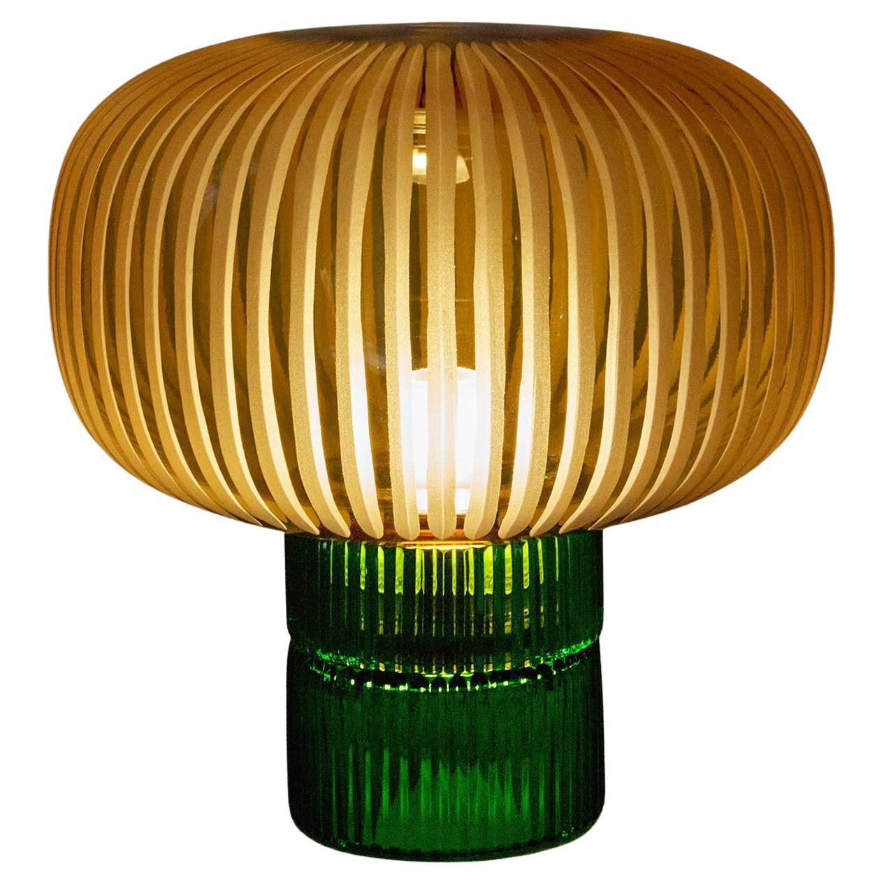 Pure Crystal Glass Tello Green and Grande Amber Table Lamp by Studio Bojola