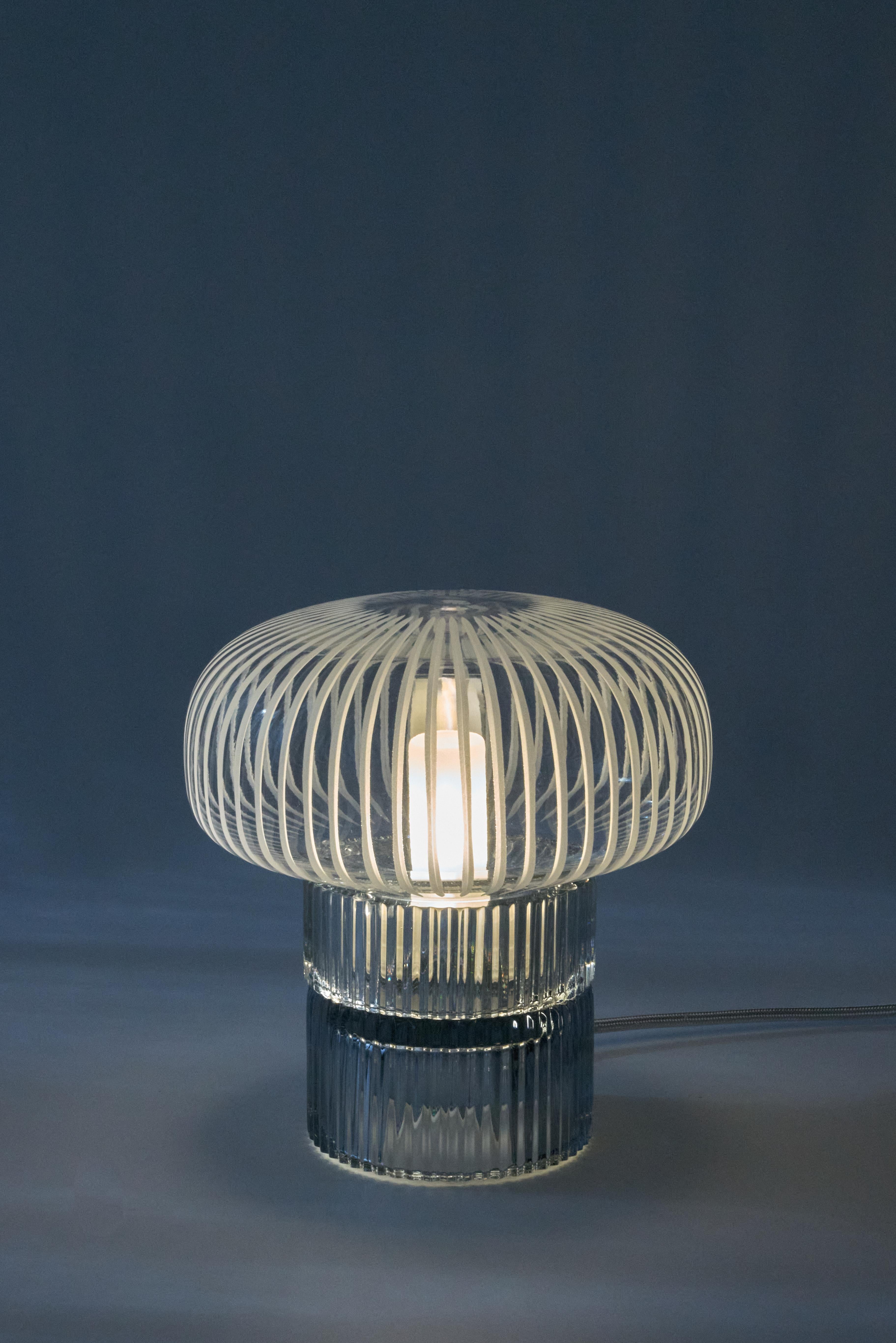 Pure Crystal Glass Tello Grey and Grande Amber Table Lamp by Studio Bojola In New Condition For Sale In Geneve, CH