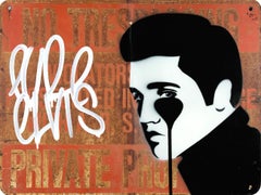 PURE EVIL: Rusty gold - Pure Elvis Presley. Unique work on metal sign. Pop Art