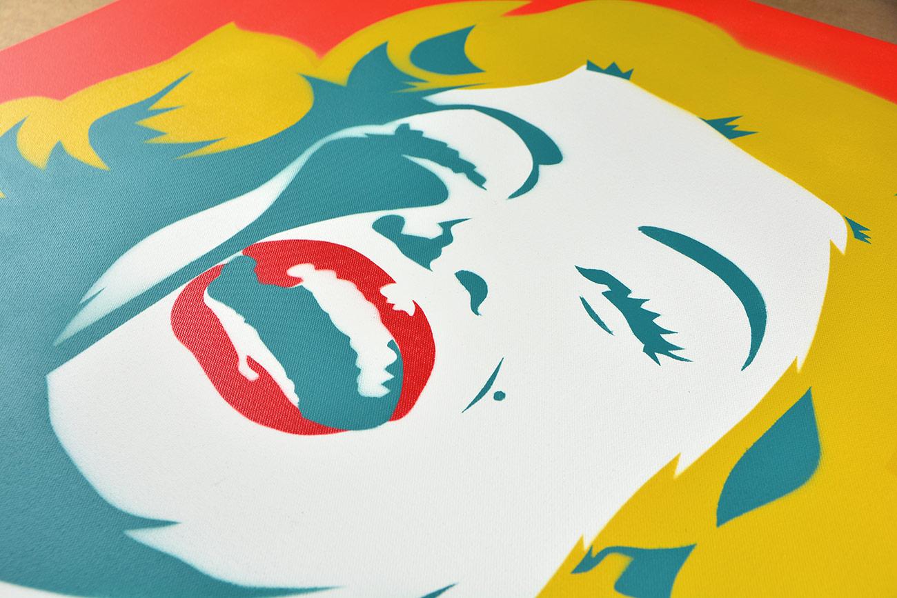 PURE EVIL: Screaming Marilyn Monroe CANVAS - Street Art, Pop Art (Orange), Portrait Painting, von Pure Evil