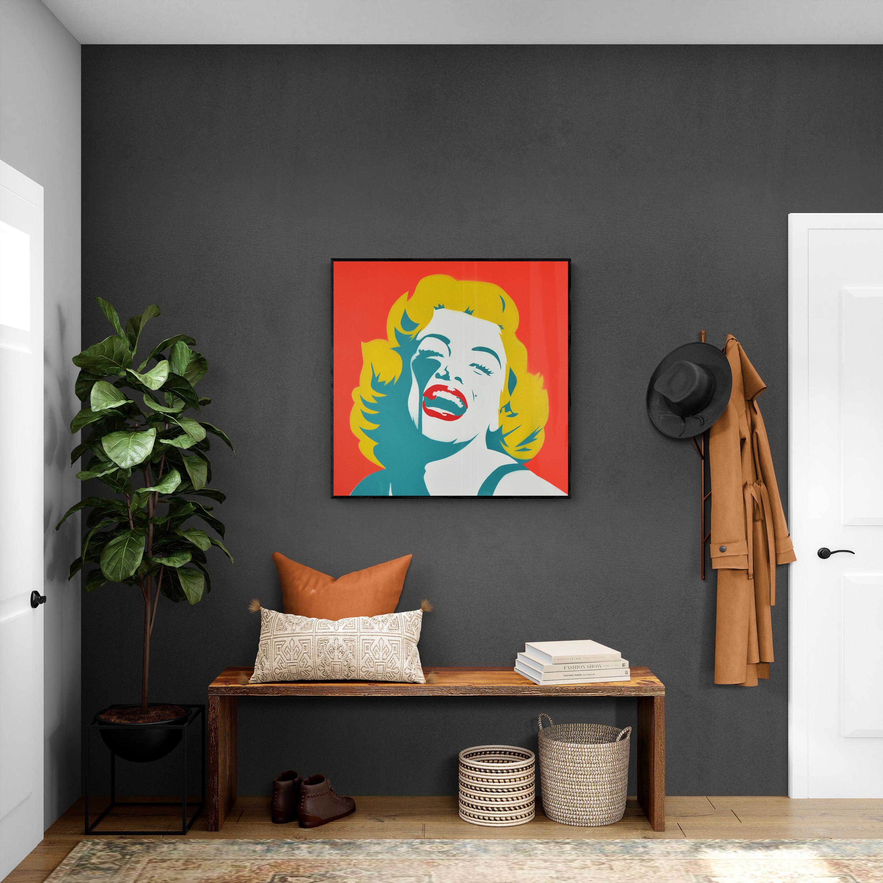PURE EVIL: Screaming Marilyn Monroe CANVAS - Street art, Pop Art - Orange Portrait Painting by Pure Evil