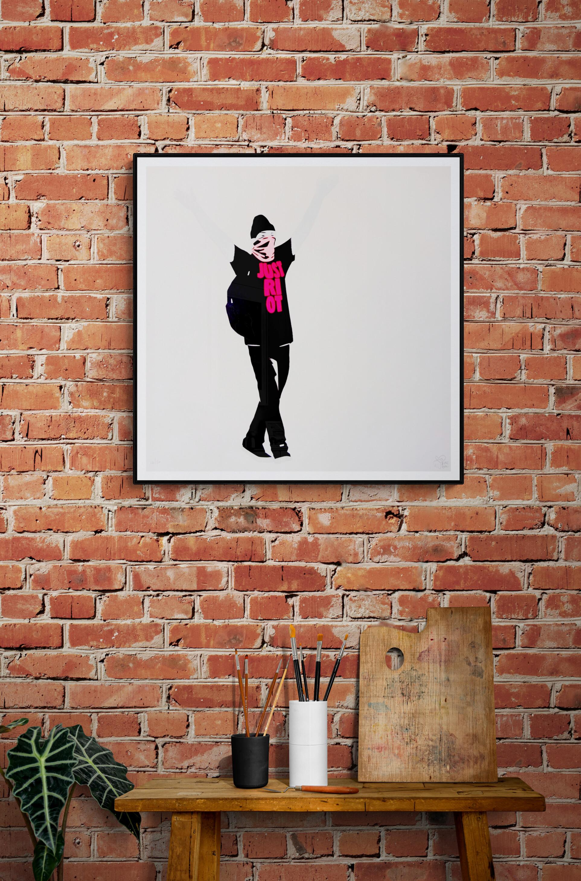 PURE EVIL - JUST RIOT Street Urban Art Graffiti UK British Pink Rebel Stencil 1