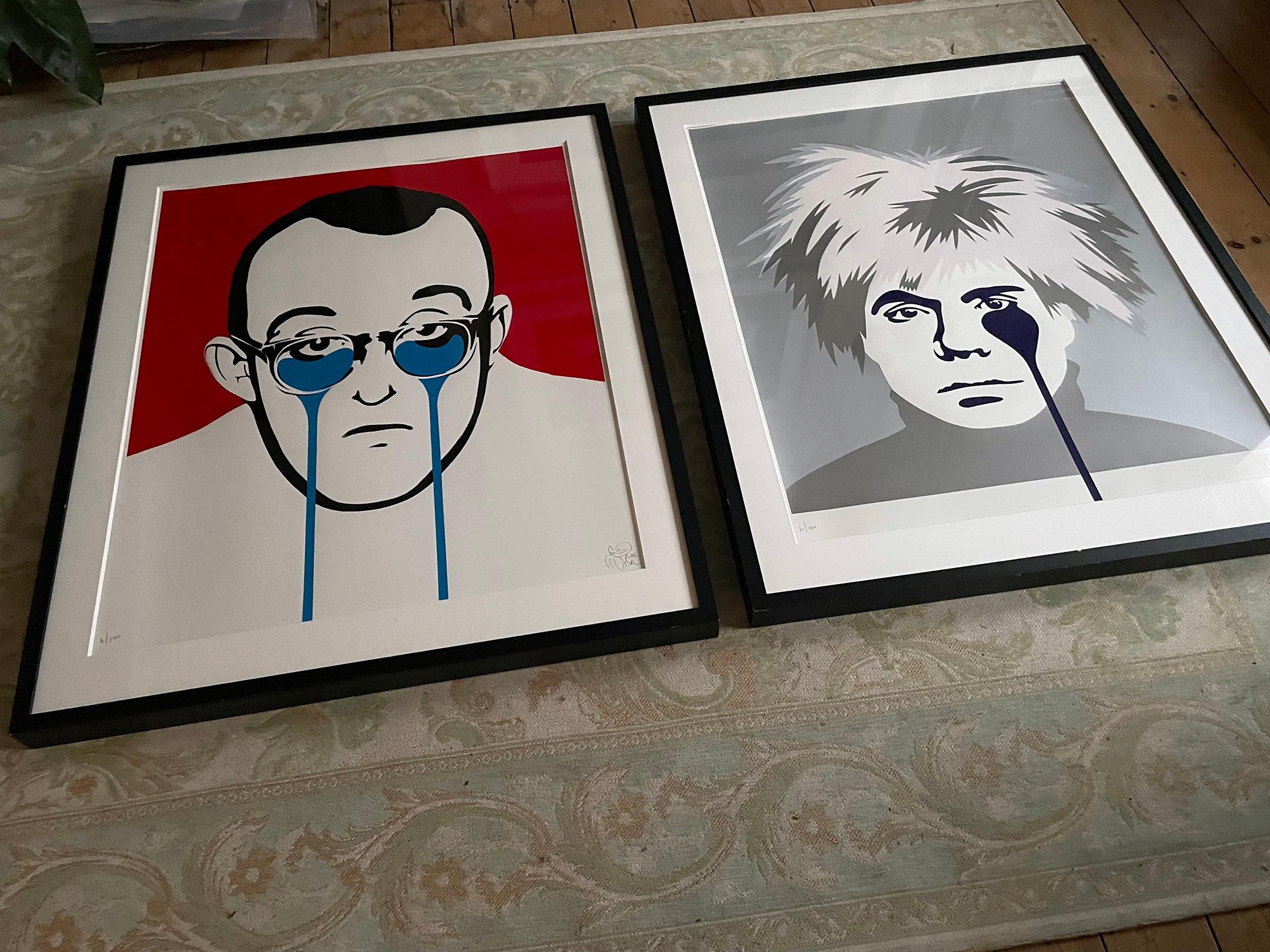 Keith Harings Nightmare - Gray Portrait Print by Pure Evil