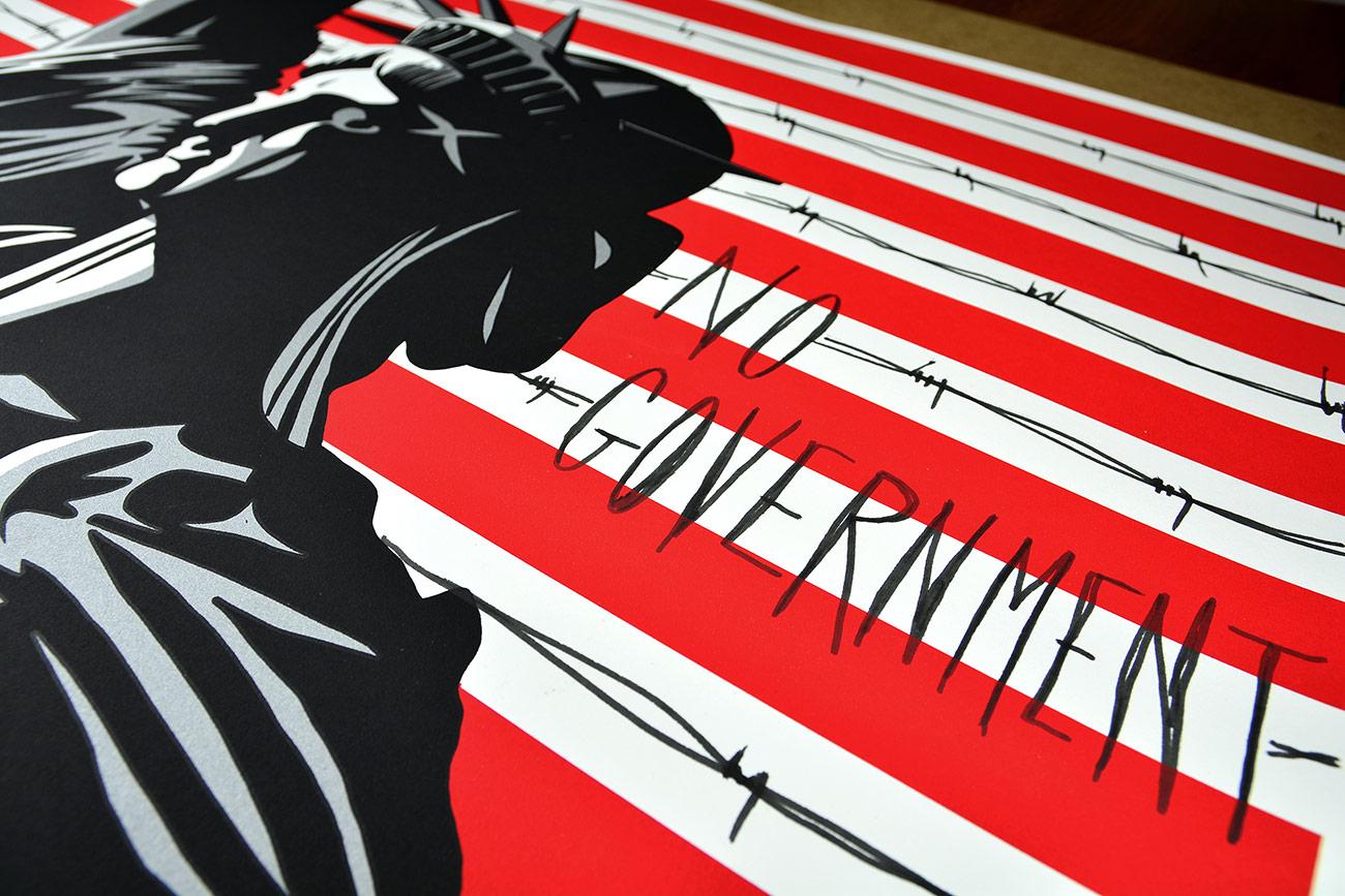PURE EVIL:  AMERICA'S NIGHTMARE 2020 Unique hand finished Street Pop Art - Gray Figurative Print by Pure Evil