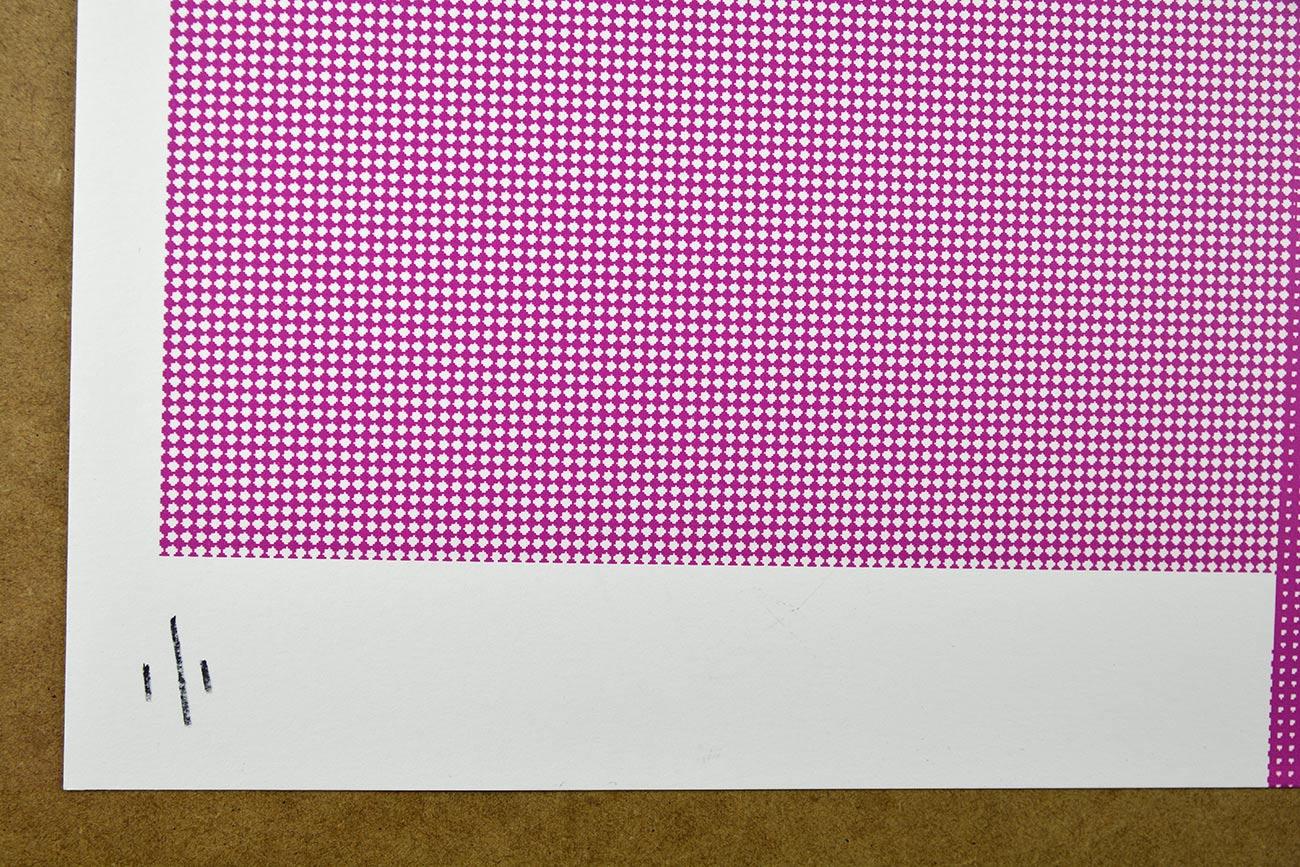 PURE EVIL: Audrey Hepburn Dot-Tone. Unique hand finished print. Street, Pop Art - Purple Figurative Print by Pure Evil