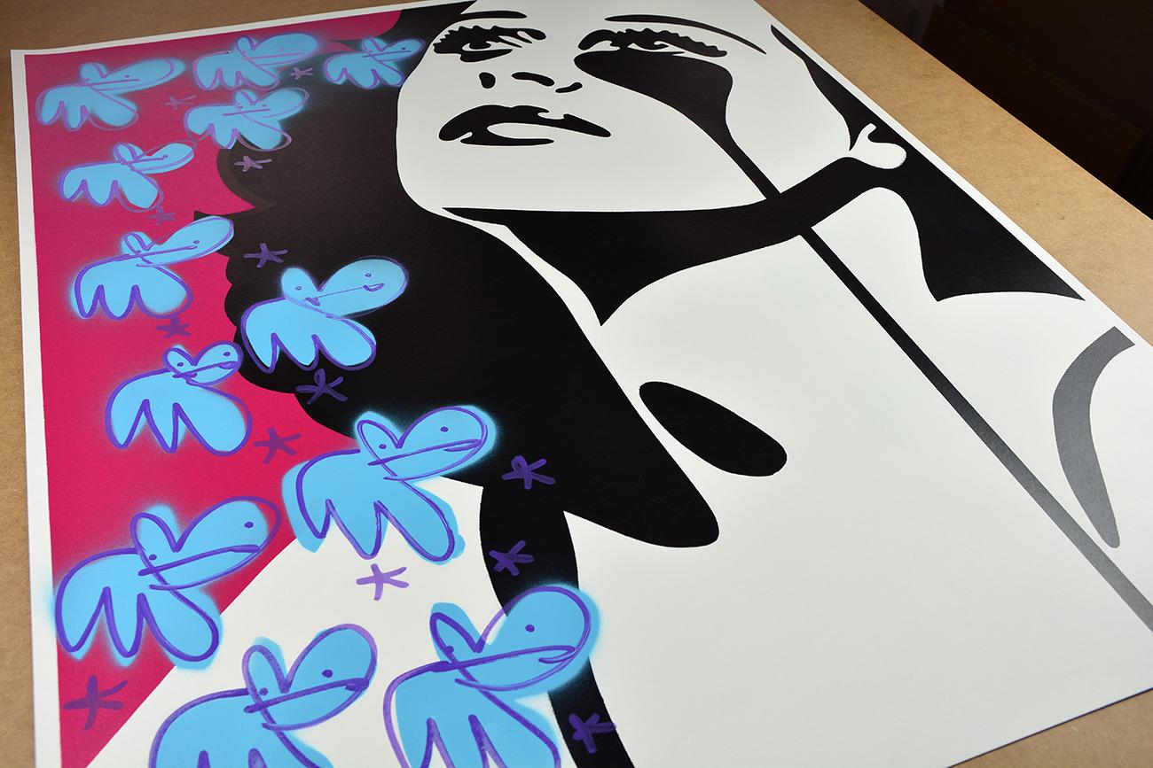 PURE EVIL: Hedy Lamarr - Blue Bunny Dreams. Unique hand finished print. Pop Art - Print by Pure Evil