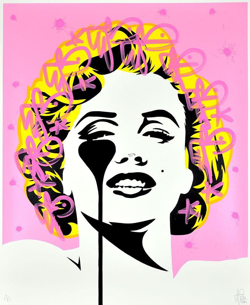Pure Evil Figurative Print - PURE EVIL: I dream of Marilyn Monroe. Unique hand finished print Street, Pop Art
