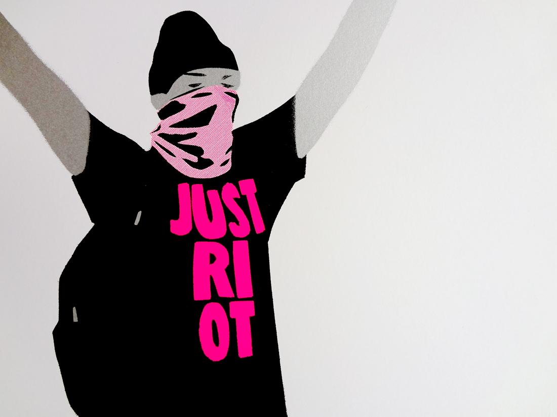 PURE EVIL: Just Riot. Limited ed. Screen print on paper. Street art, Urban art - Print by Pure Evil