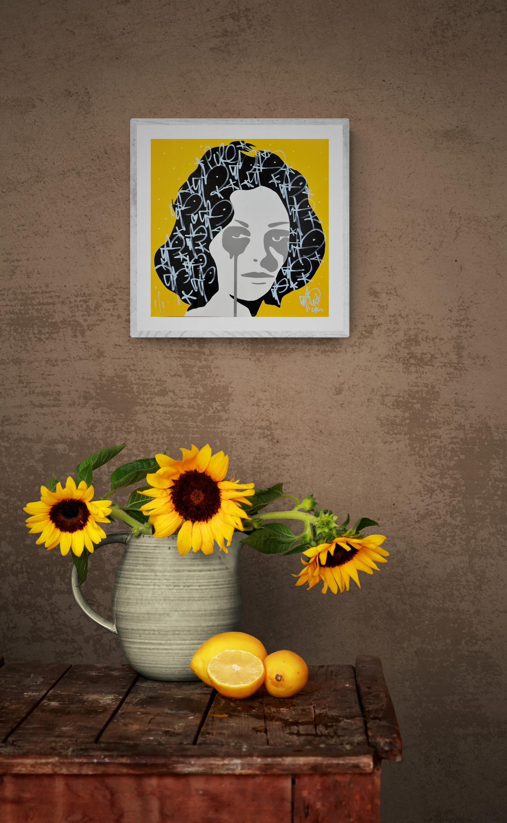 PURE EVIL RICHARD BURTON'S NIGHTMARE Unique Street Graffiti Pop Art Liz Taylor - Orange Figurative Print by Pure Evil