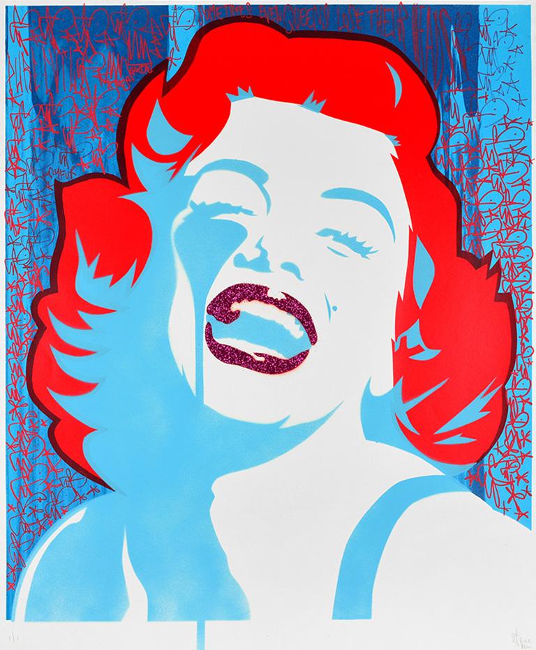 Pure Evil Figurative Print - PURE EVIL: Screaming Marilyn Monroe. Unique hand finished print. Street, Pop Art
