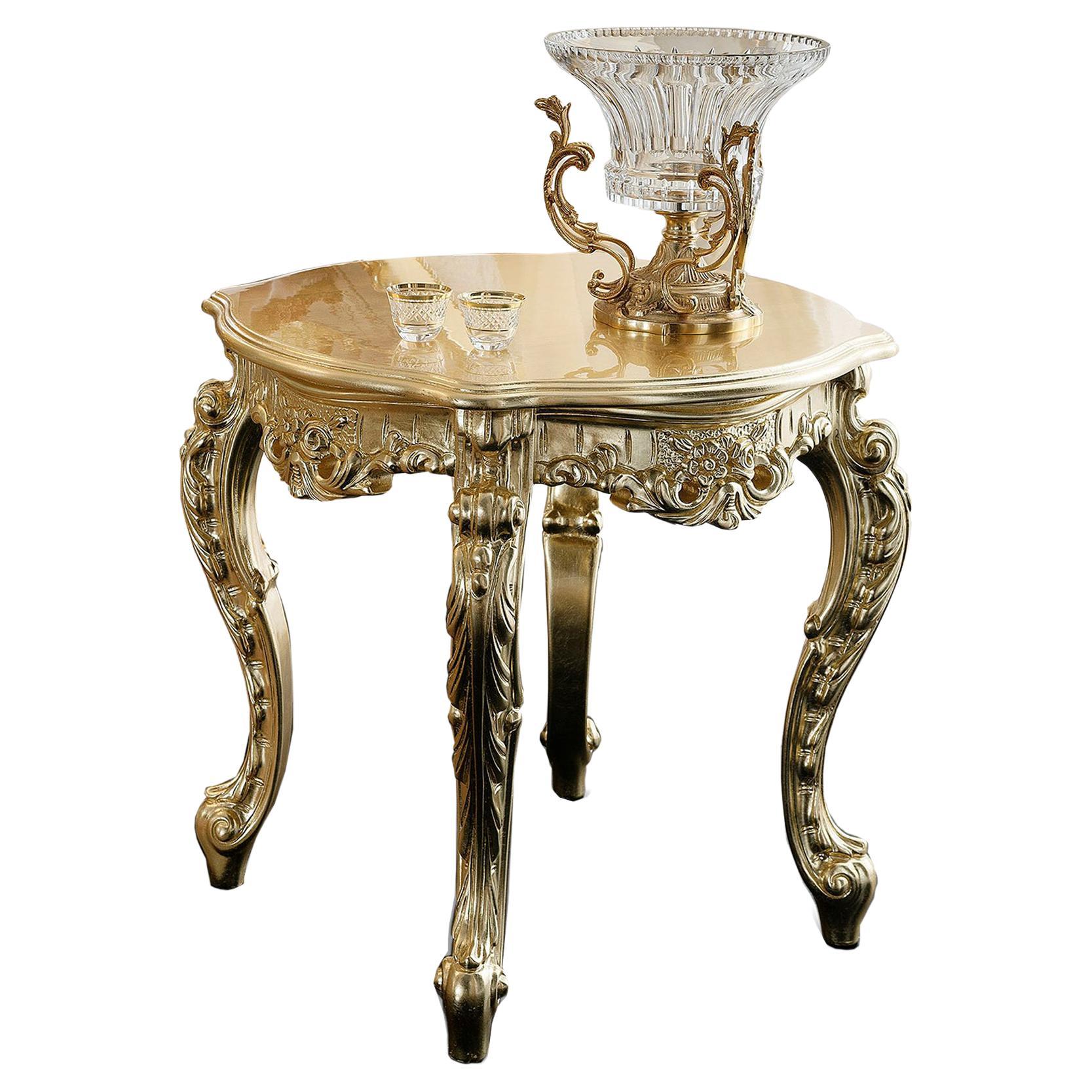 Pure gold baroque side table with carvings by Modenese Luxury Interior Design For Sale
