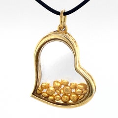 "Pure Love" 18 Karat Gold Freeform Heart Pendant with Floating 24K Nuggets