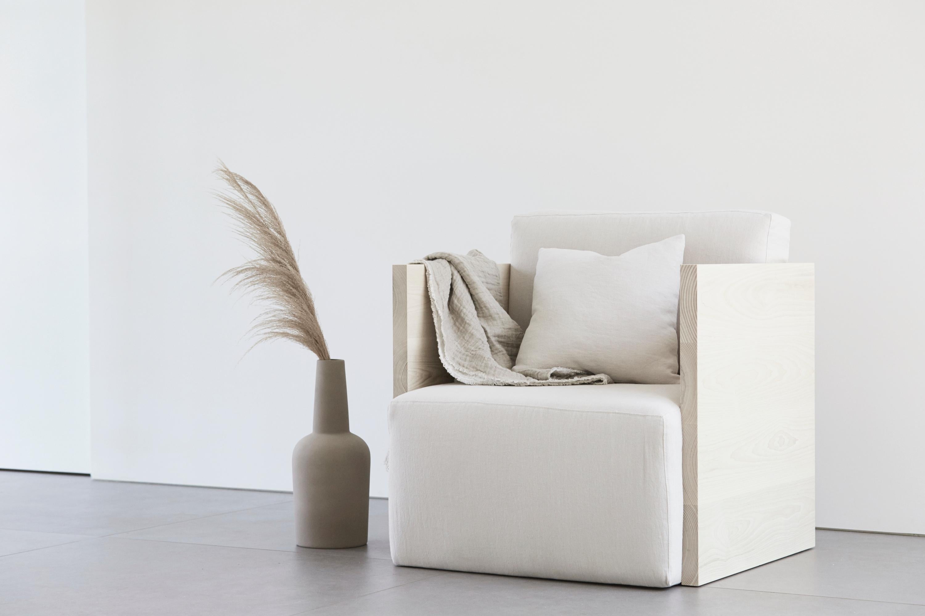American Pure Minimalist Bleached Ash and Linen upholstered Club Chair by Ameé Allsop