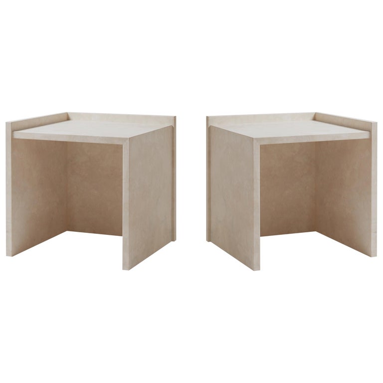 Pure Minimalist Travertine Bedside Table Set by Amee Allsop, AA112 For