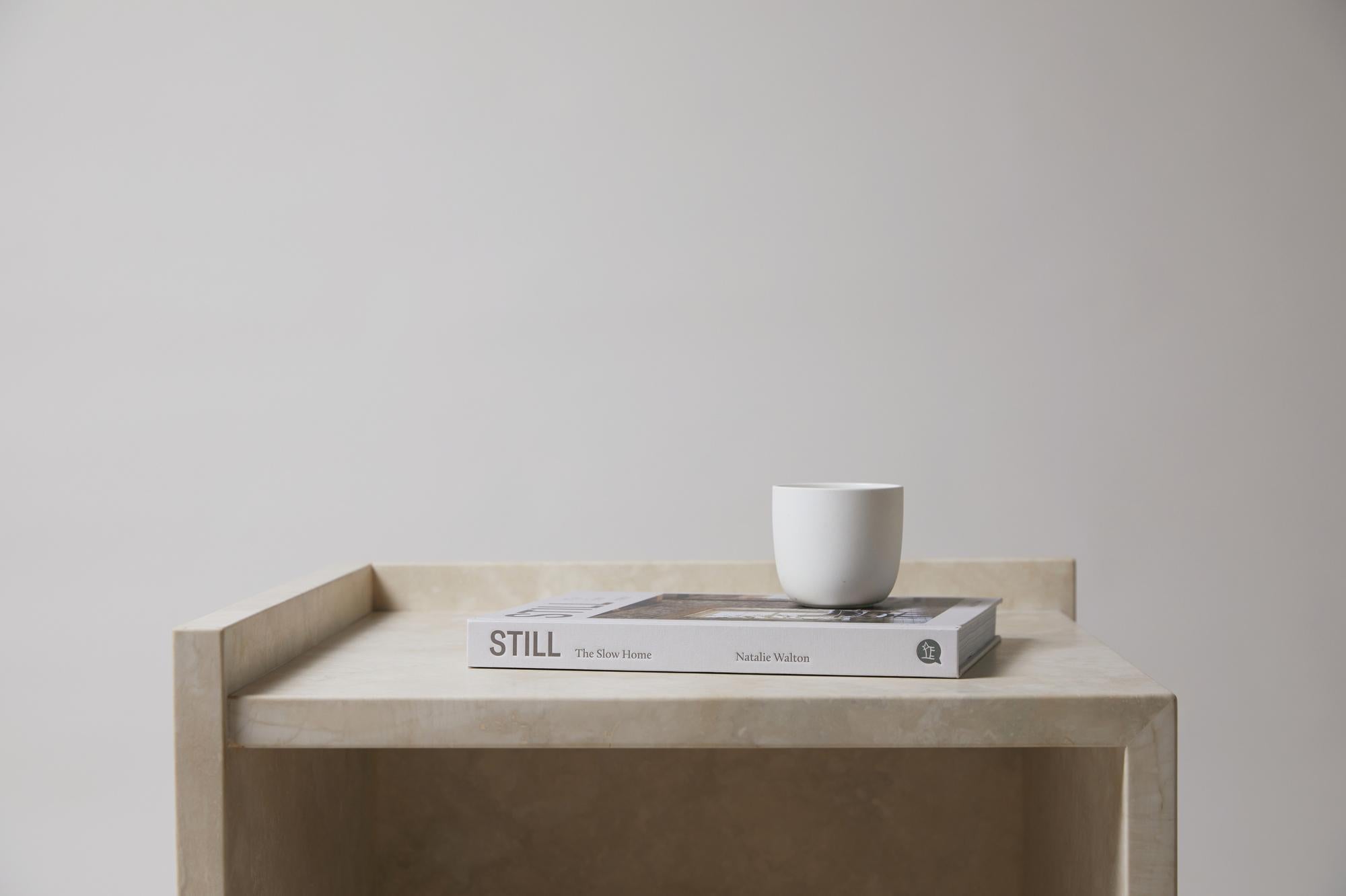 Pure Minimalist Travertine Left Side Table by Amee Allsop, AA112.1 For Sale 5