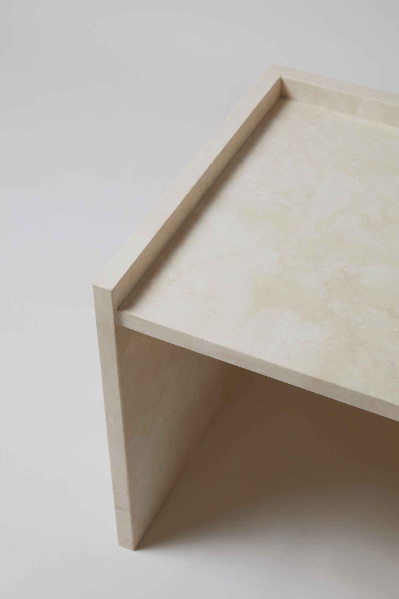 Pure Minimalist Travertine Left Side Table by Amee Allsop, AA112.1 In New Condition For Sale In East Hampton, NY