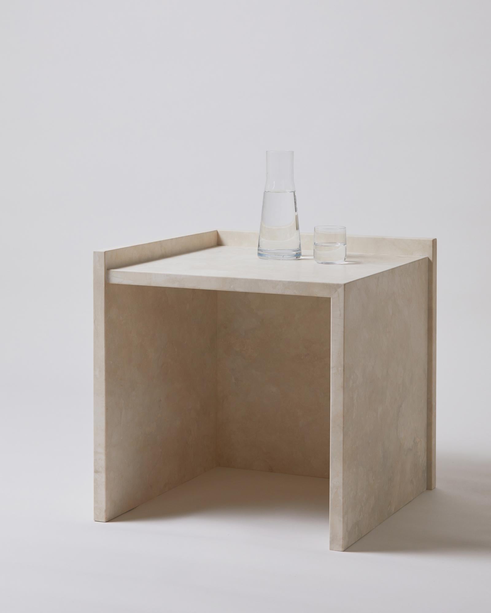 Pure Minimalist Travertine Left Side Table by Amee Allsop, AA112.1 For Sale 3