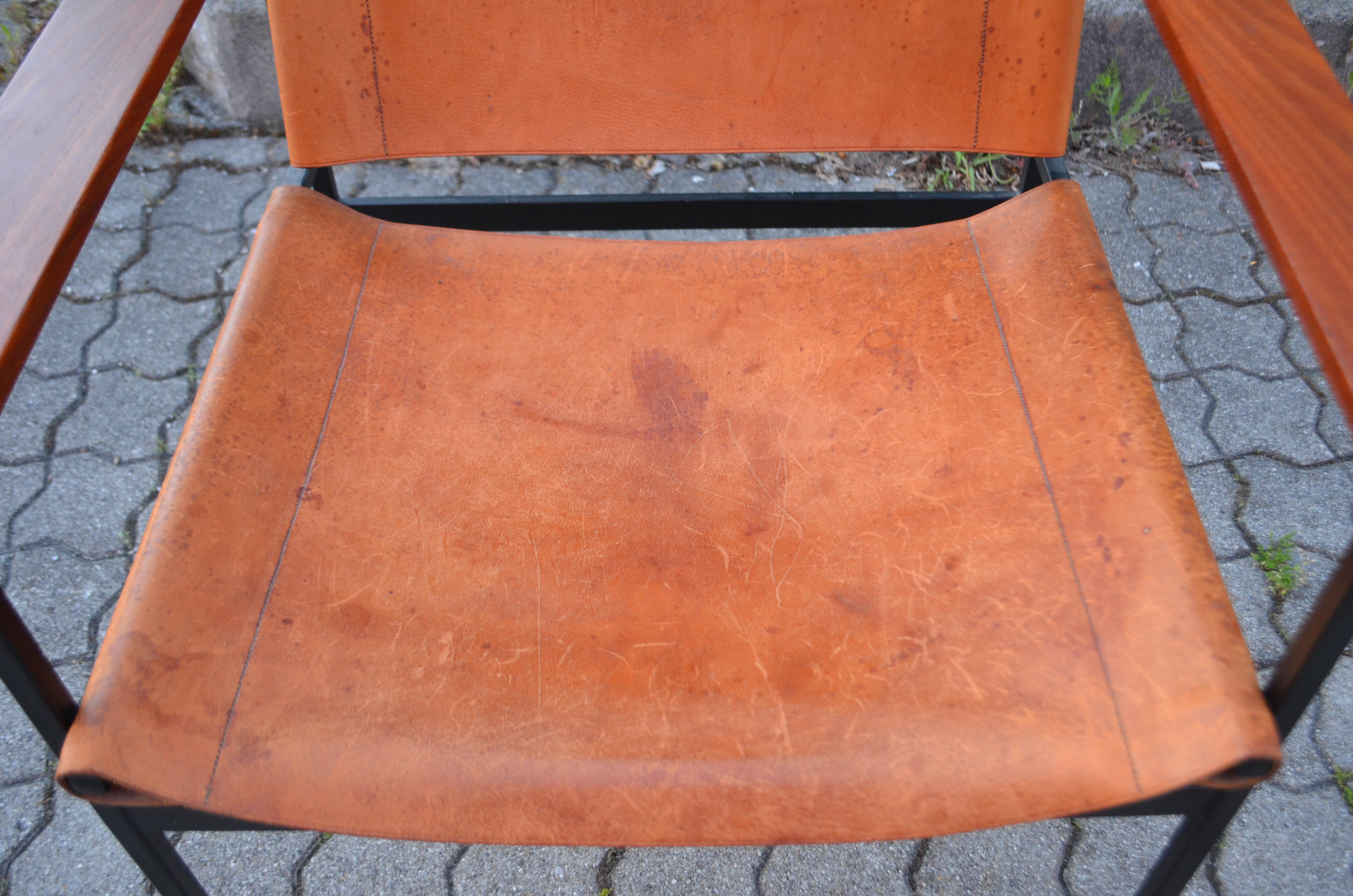 20th Century Eddie Harlis for Thonet ST 805 Modernist Cognac Saddle Leather Lounge Chair For Sale