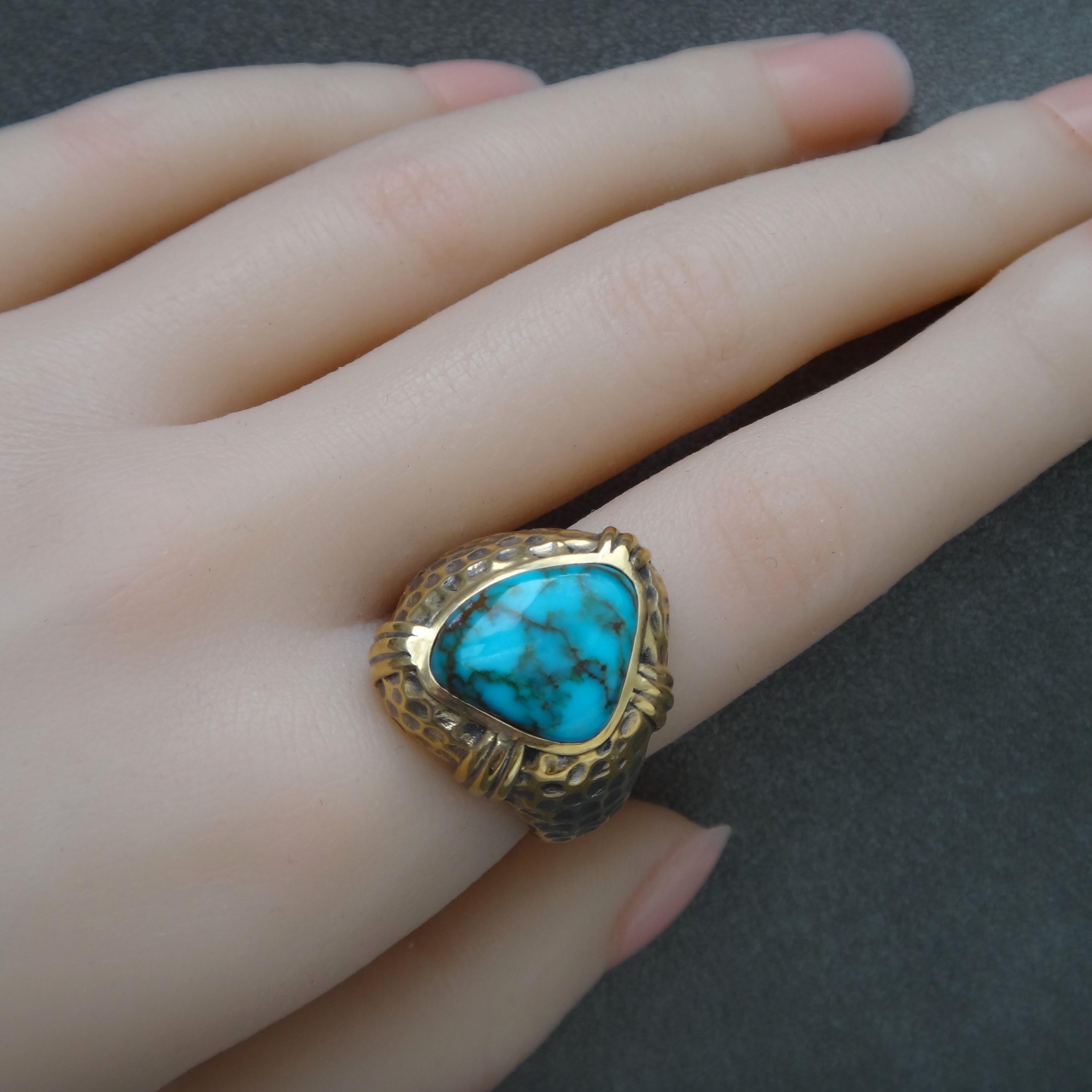 Reiner natürlicher Edelstein Grad Candelaria Türkis Ring, 18k Gold mit alten Verfahren im Angebot 8