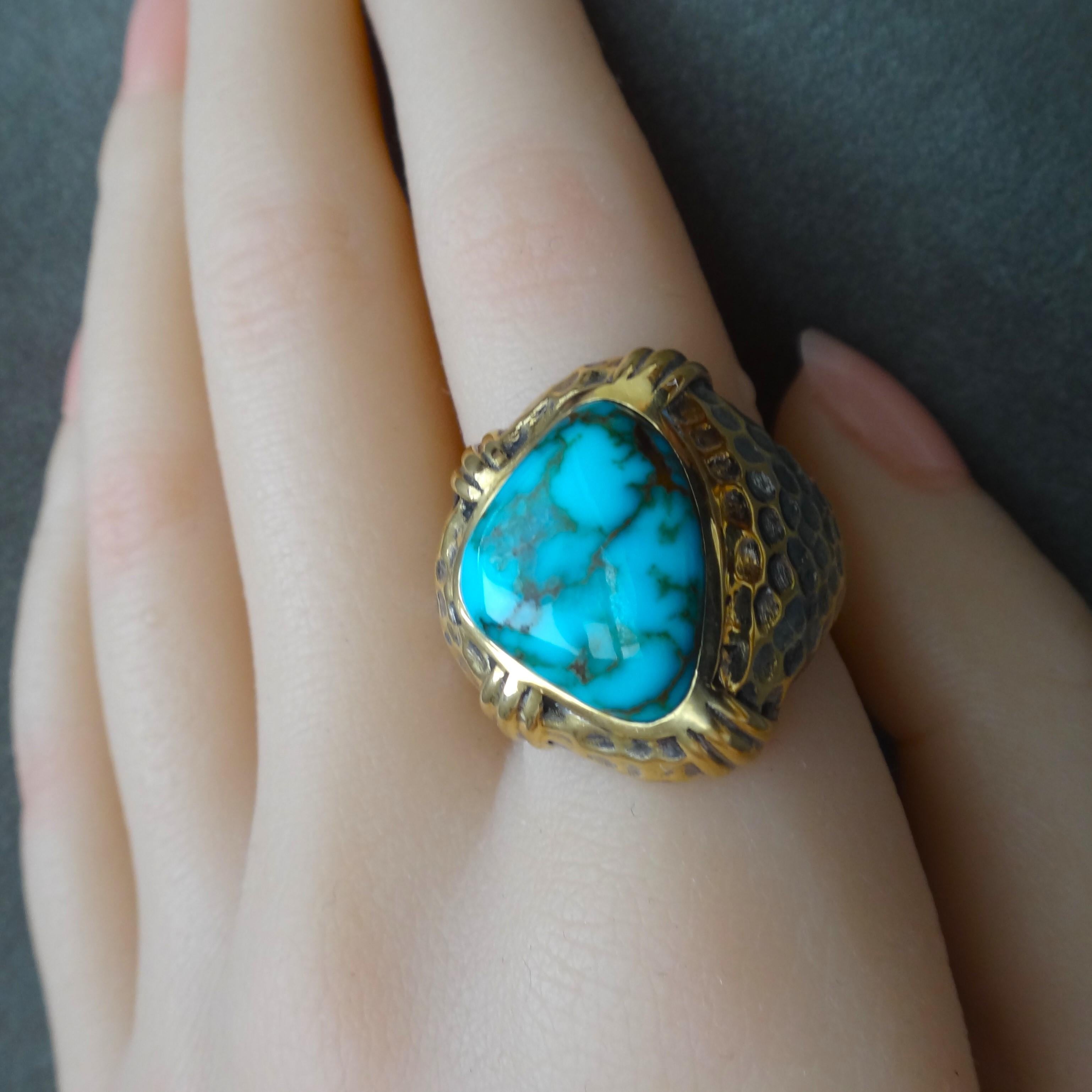 Reiner natürlicher Edelstein Grad Candelaria Türkis Ring, 18k Gold mit alten Verfahren im Angebot 3